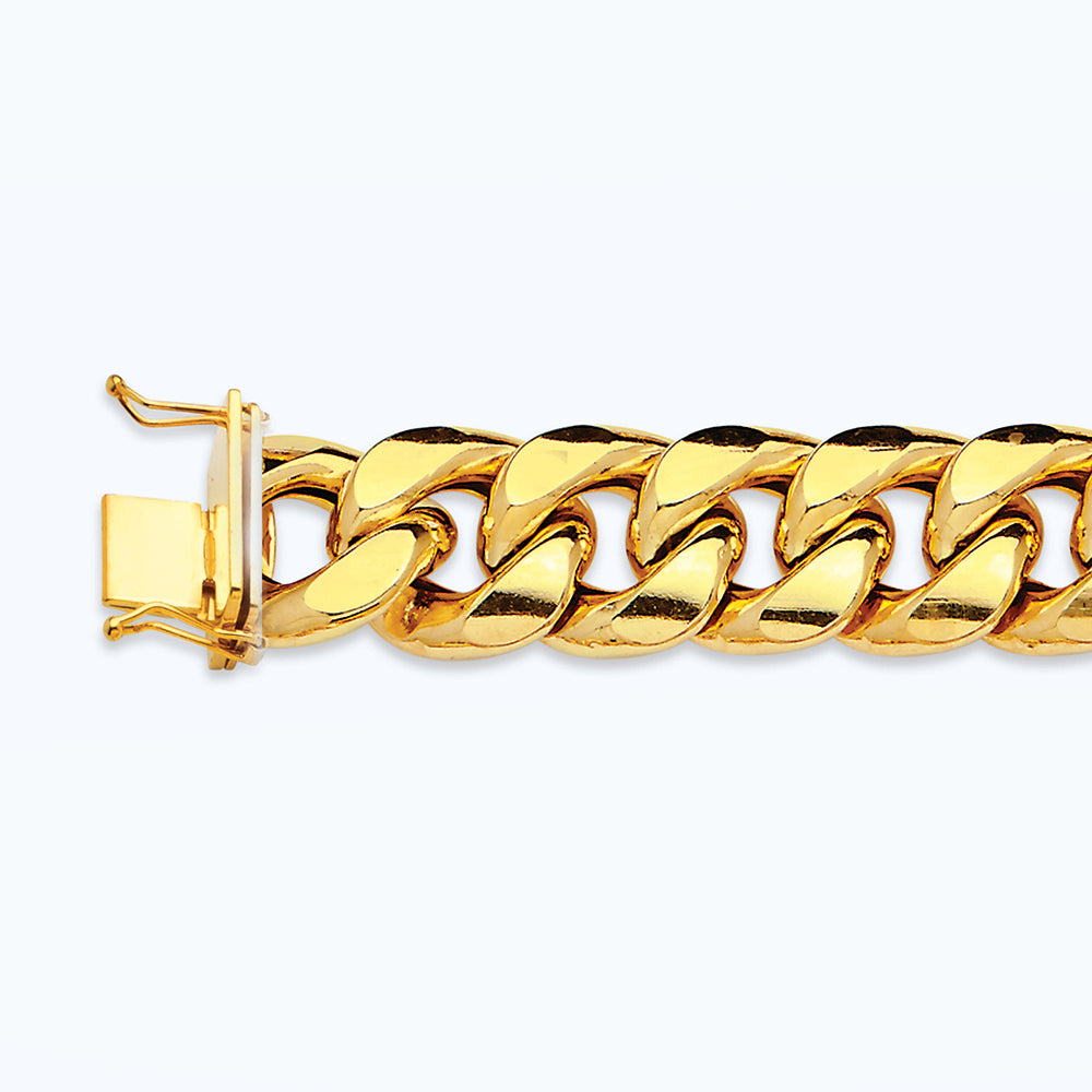 10K 13MM YELLOW GOLD HOLLOW MIAMI CUBAN 8" CHAIN BRACELET (AVAILABLE IN LENGTHS 7" - 30")