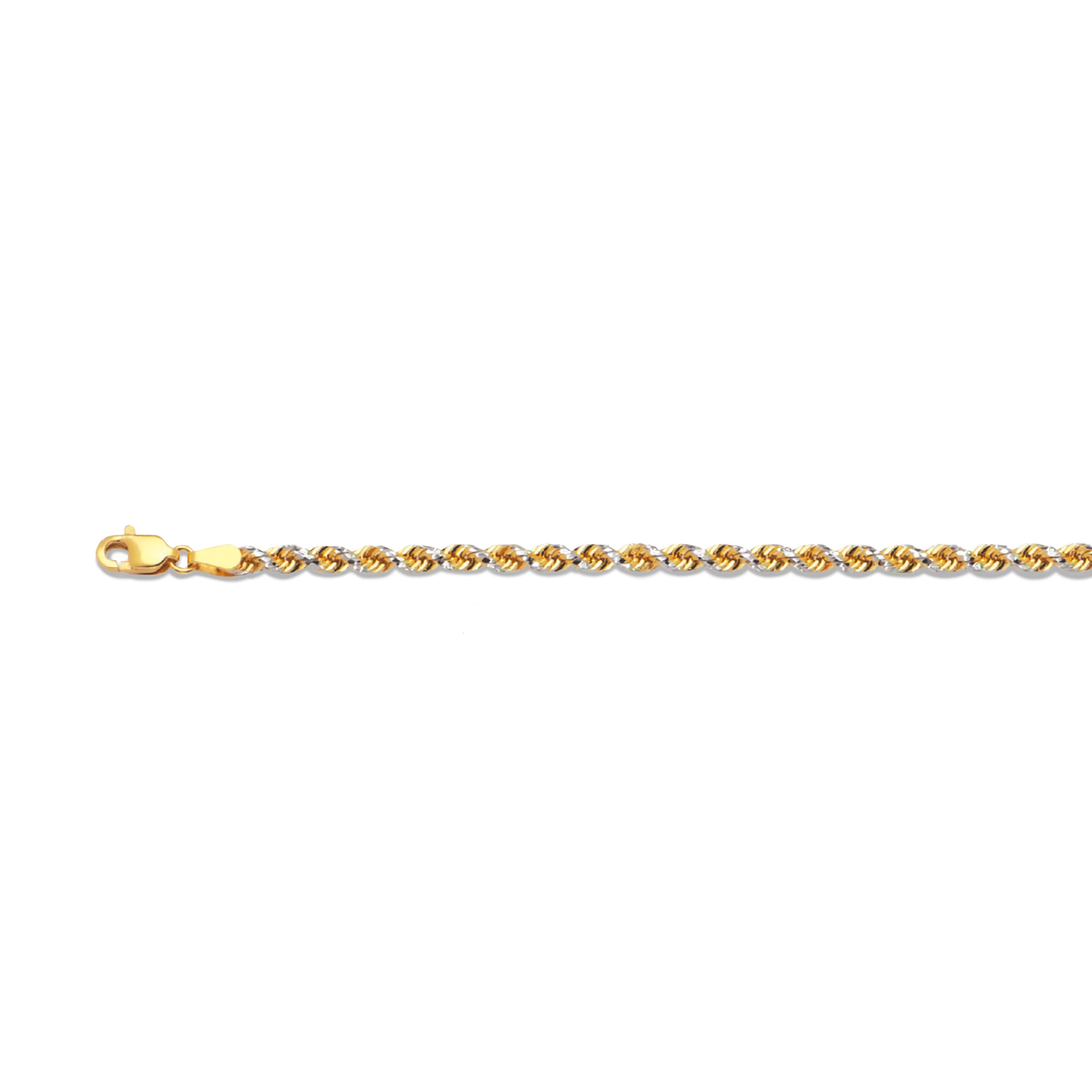 14K 3MM TWO TONE SOLID DC PRISM ROPE 8" CHAIN BRACELET (AVAILABLE IN LENGTHS 7" - 30")