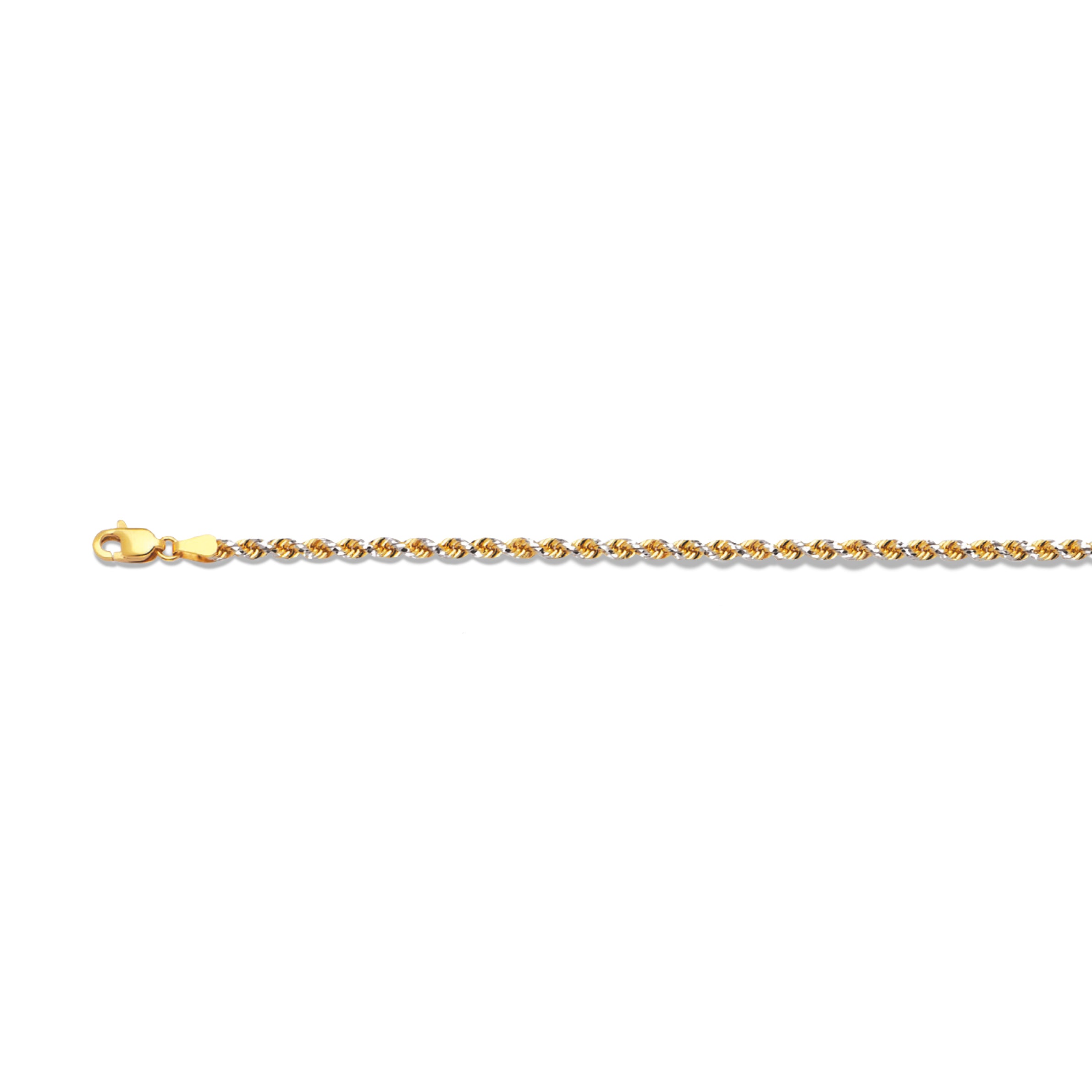 10K 2MM TWO TONE SOLID DC PRISM ROPE 7.5" CHAIN BRACELET (AVAILABLE IN LENGTHS 7" - 30")