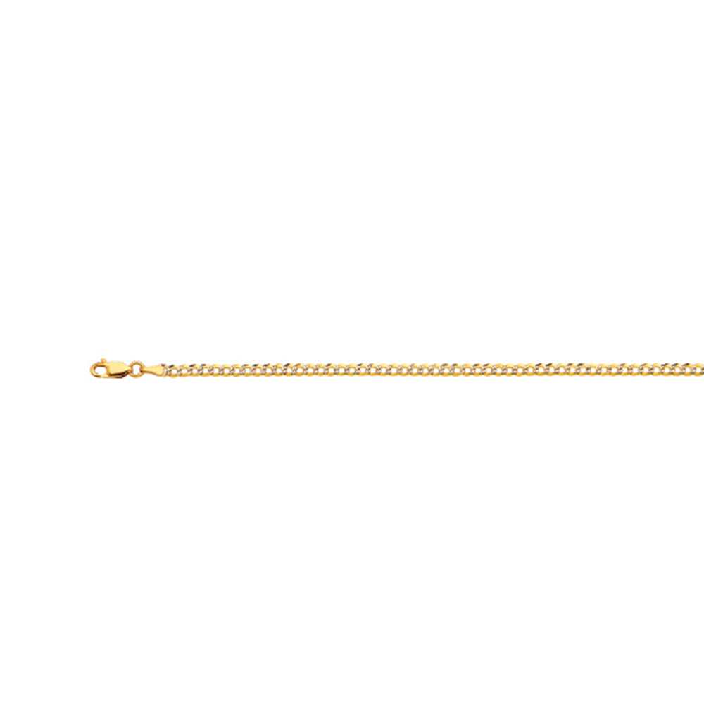 14K 2MM YELLOW GOLD SOLID PAVE CURB 7" CHAIN BRACELET (AVAILABLE IN LENGTHS 7" - 30")