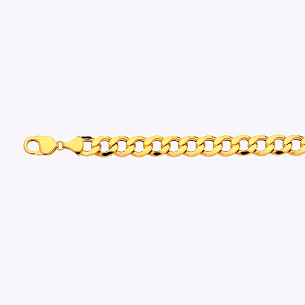 14K 11MM YELLOW GOLD HOLLOW CURB 7" CHAIN BRACELET (AVAILABLE IN LENGTHS 7" - 30")