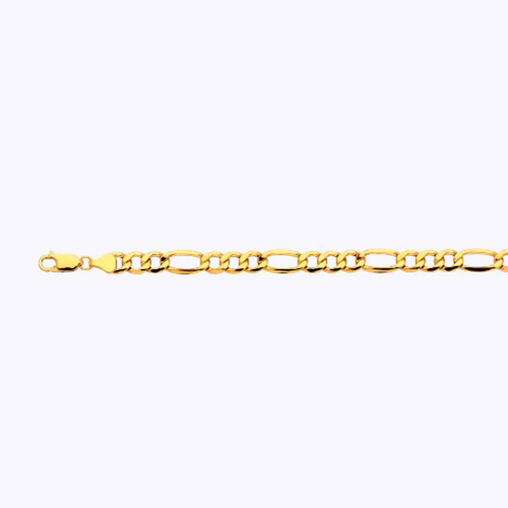 14K 7.5MM YELLOW GOLD HOLLOW FIGARO 9" CHAIN BRACELET (AVAILABLE IN LENGTHS 7" - 30")