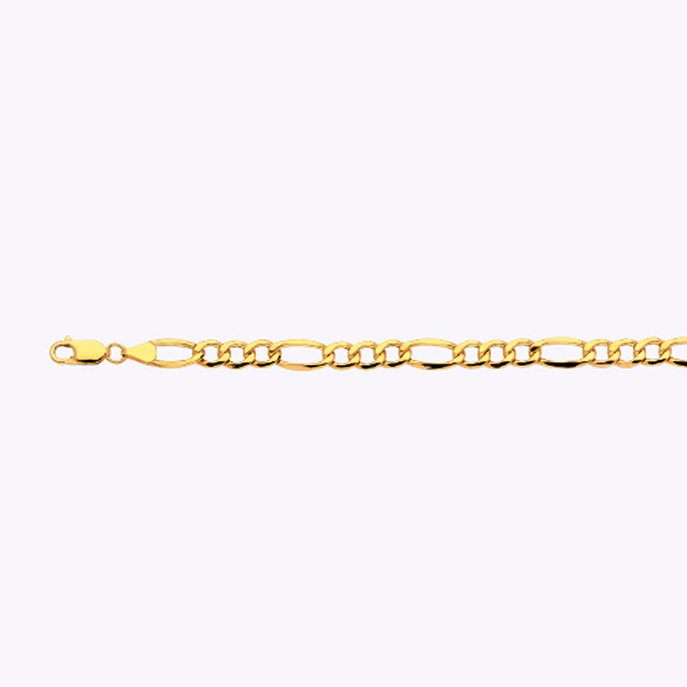 14K 6.5MM YELLOW GOLD HOLLOW FIGARO 9" CHAIN BRACELET (AVAILABLE IN LENGTHS 7" - 30")