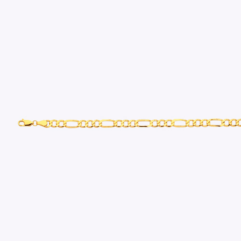 14K 5MM YELLOW GOLD HOLLOW FIGARO 8" CHAIN BRACELET (AVAILABLE IN LENGTHS 7" - 30")