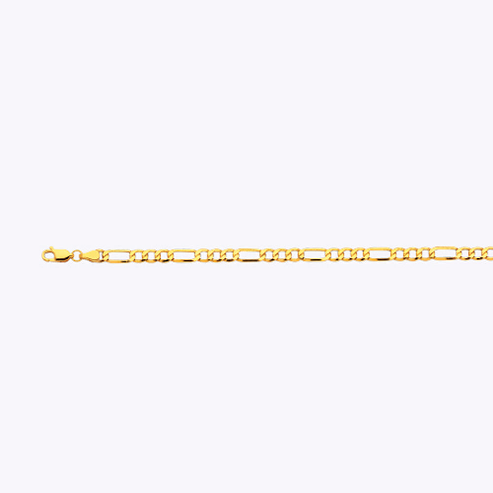 14K 4MM YELLOW GOLD HOLLOW FIGARO 9" CHAIN BRACELET (AVAILABLE IN LENGTHS 7" - 30")