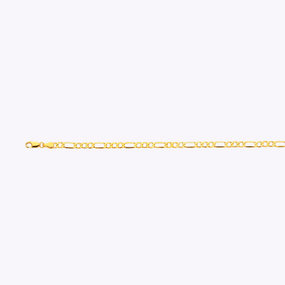 14K 3.5MM YELLOW GOLD HOLLOW FIGARO 9" CHAIN BRACELET (AVAILABLE IN LENGTHS 7" - 30")