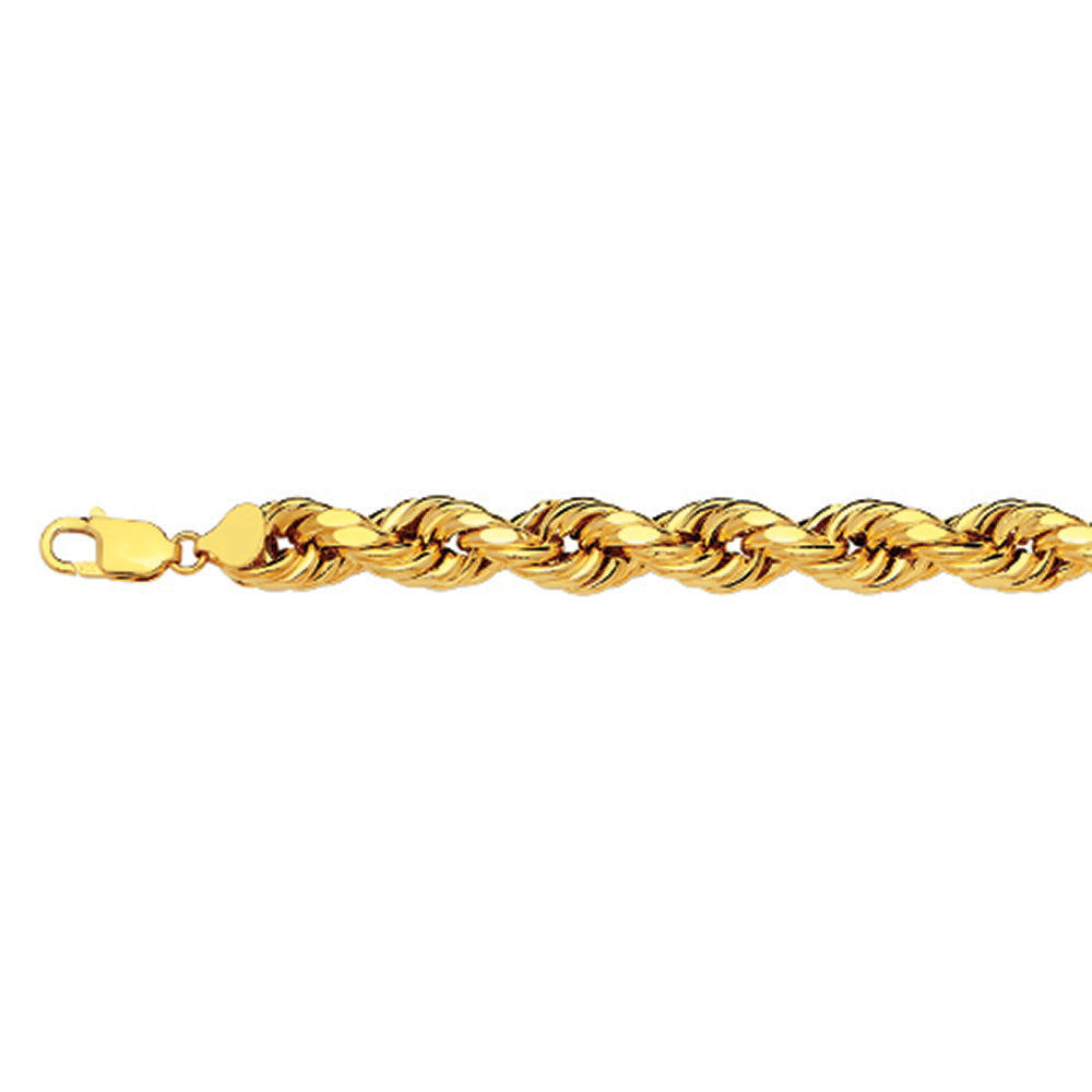 14K 10MM YELLOW GOLD DC HOLLOW ROPE 7" CHAIN BRACELET (AVAILABLE IN LENGTHS 7" - 30")