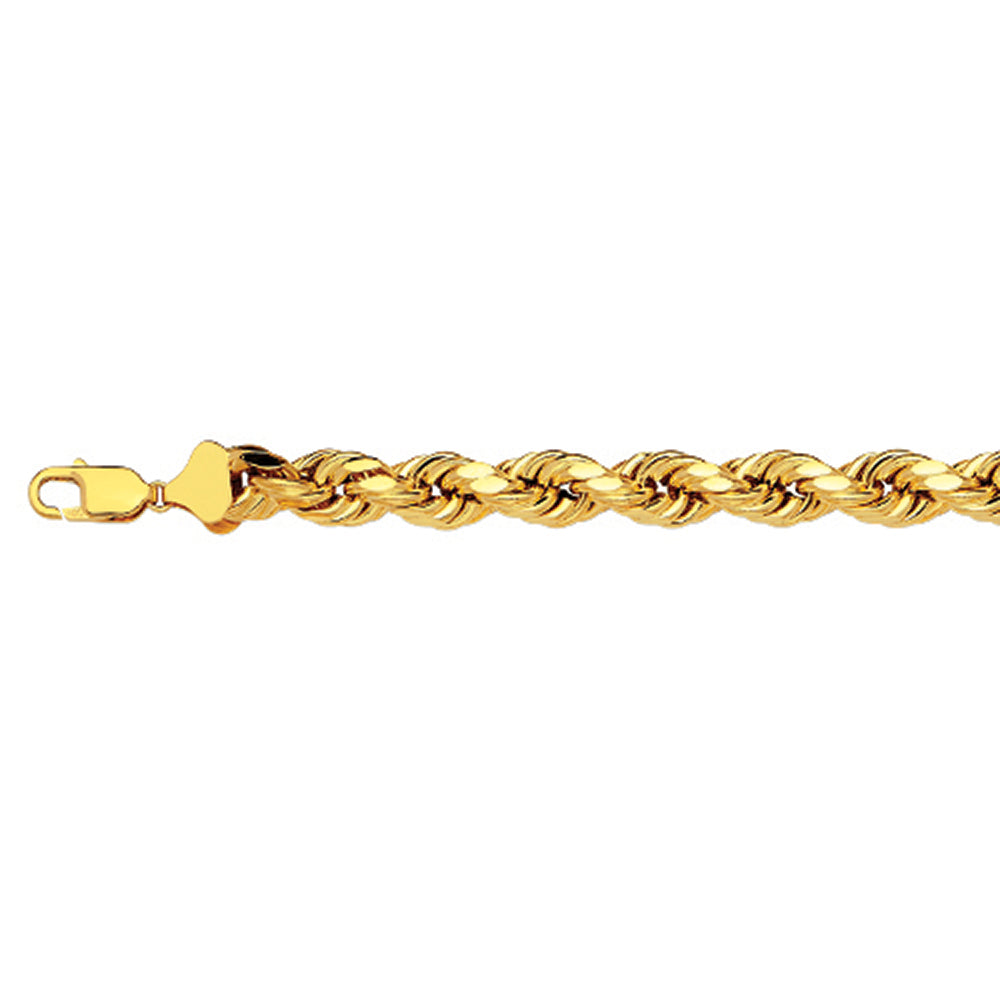 10K 9MM YELLOW GOLD DC HOLLOW ROPE 9" CHAIN BRACELET (AVAILABLE IN LENGTHS 7" - 30")