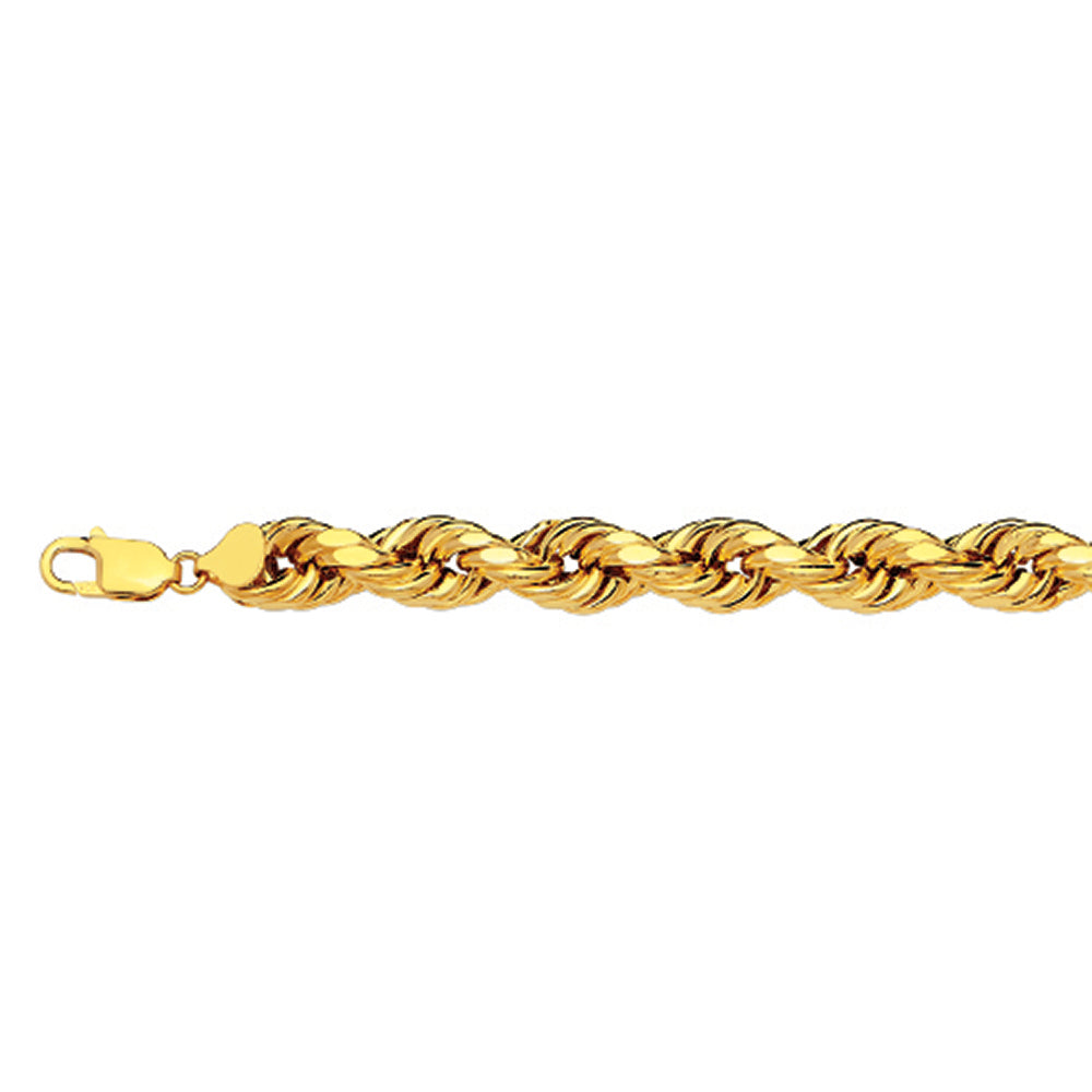 10K 8MM YELLOW GOLD DC HOLLOW ROPE 9" CHAIN BRACELET (AVAILABLE IN LENGTHS 7" - 30")