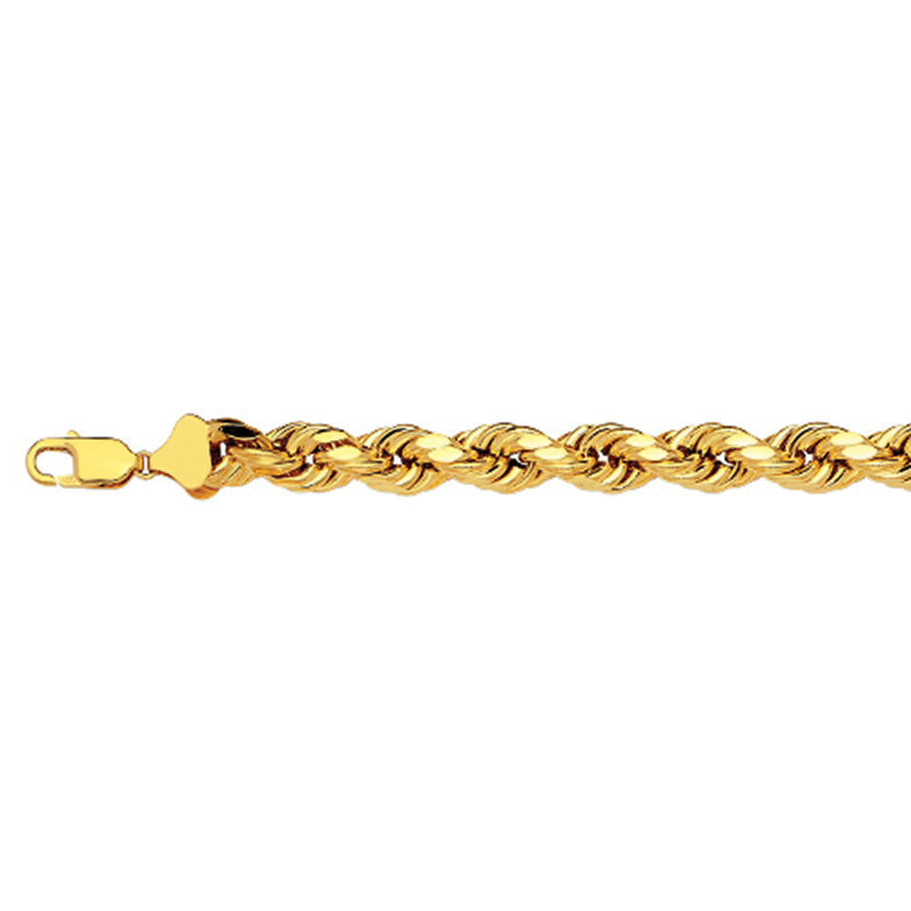 14K 7MM YELLOW GOLD DC HOLLOW ROPE 7" CHAIN BRACELET (AVAILABLE IN LENGTHS 7" - 30")