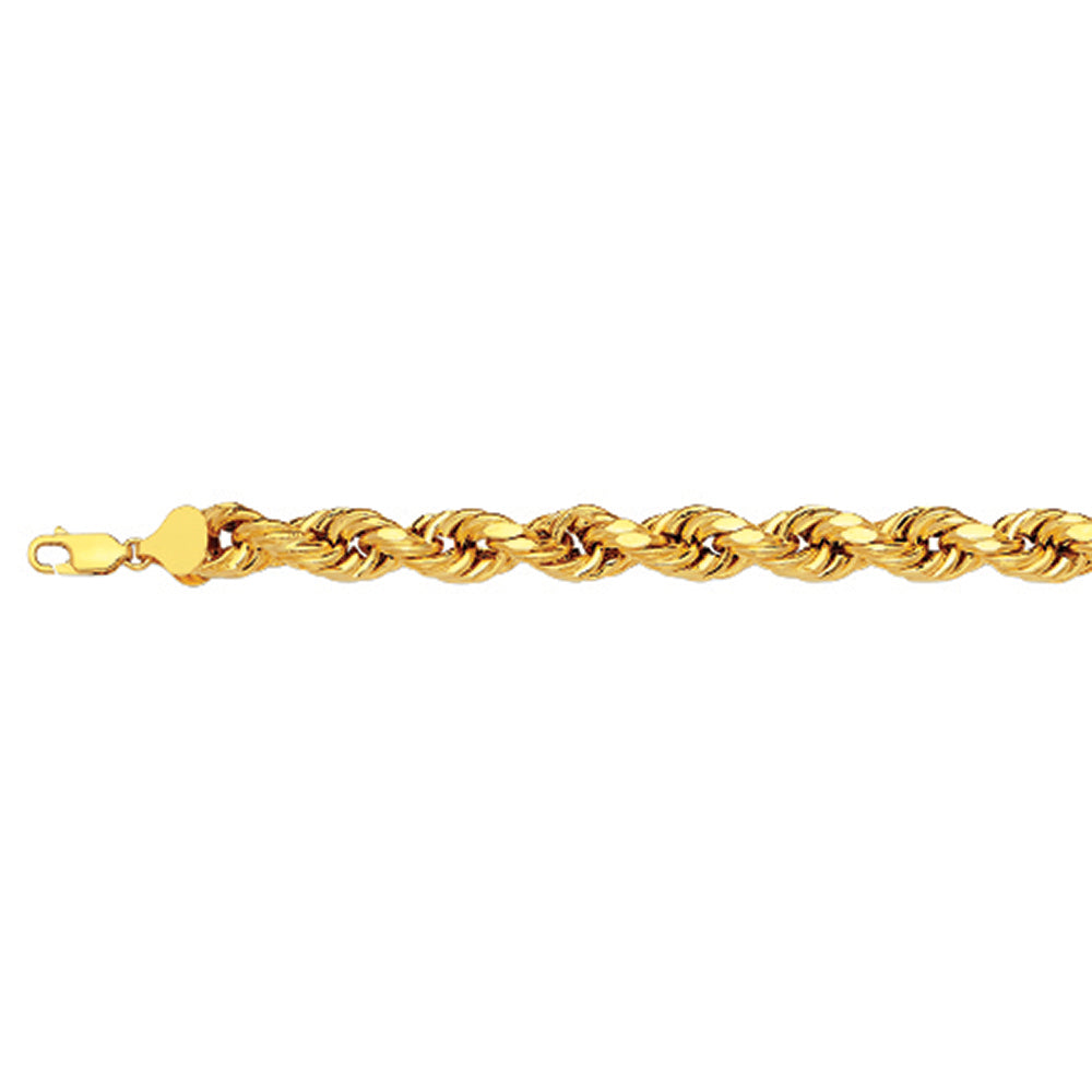 10K 6MM YELLOW GOLD DC HOLLOW ROPE 8" CHAIN BRACELET (AVAILABLE IN LENGTHS 7" - 30")