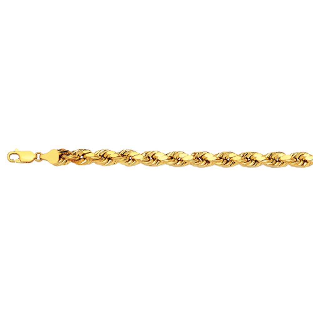 10K 5MM YELLOW GOLD DC HOLLOW ROPE 9" CHAIN BRACELET (AVAILABLE IN LENGTHS 7" - 30")