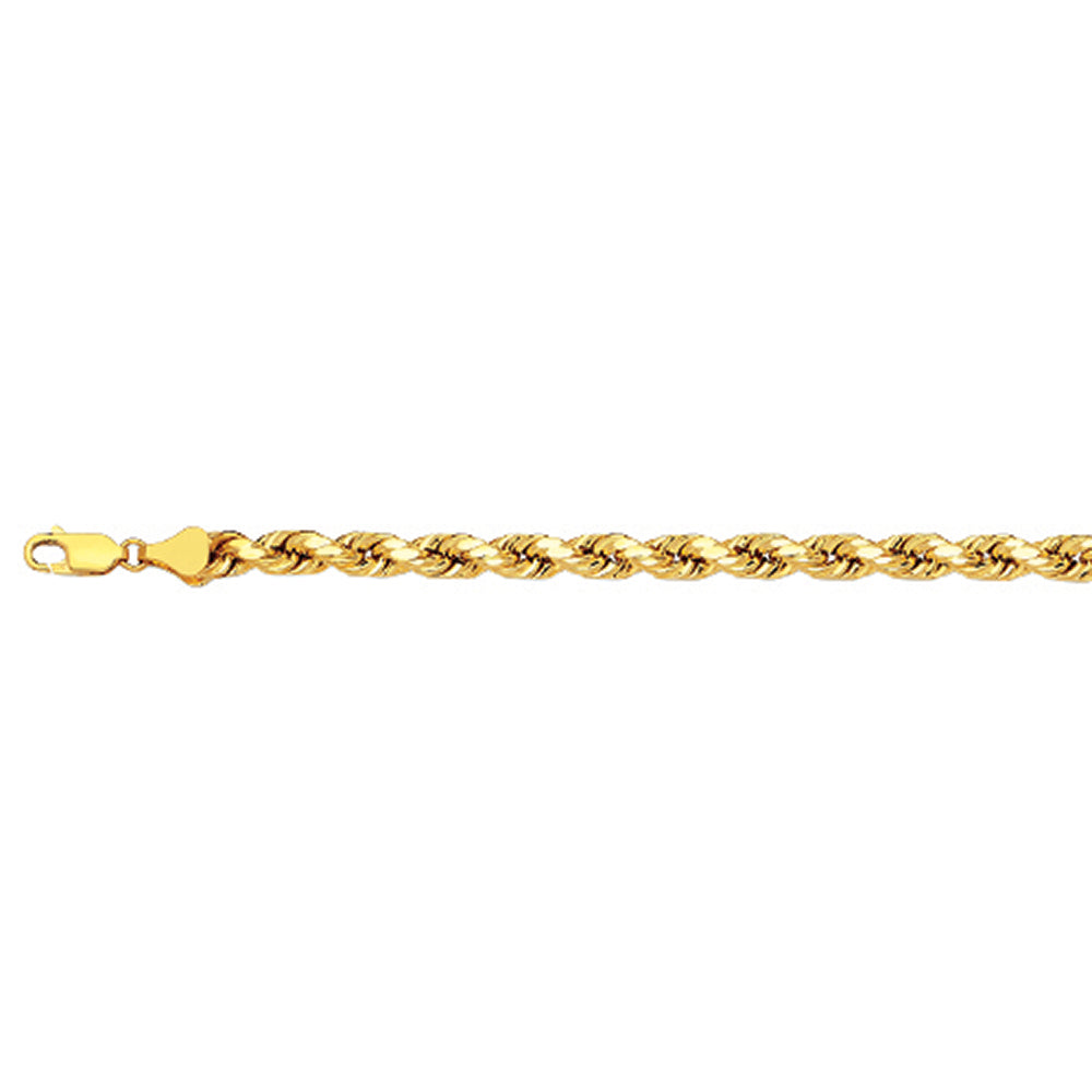 14K 4MM YELLOW GOLD DC HOLLOW ROPE 9" CHAIN BRACELET (AVAILABLE IN LENGTHS 7" - 30")