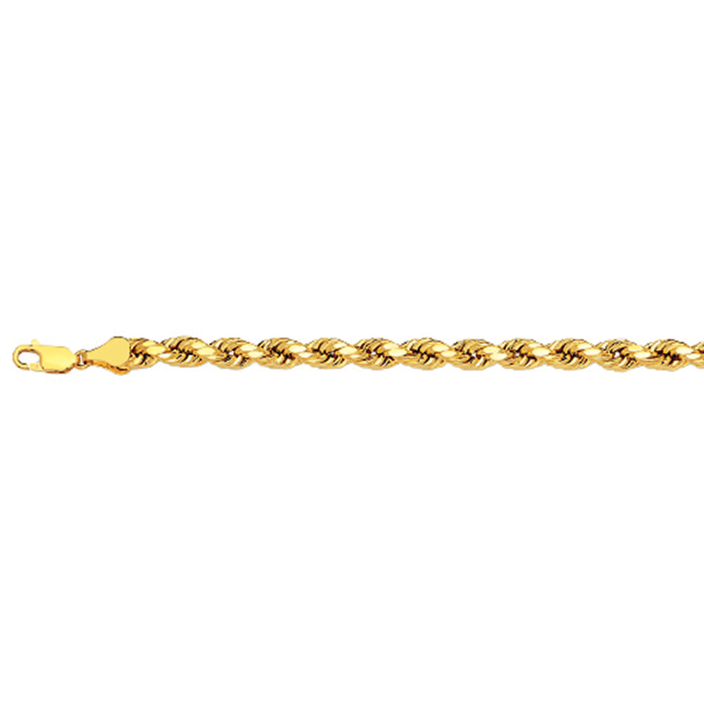 10K 3MM YELLOW GOLD DC HOLLOW ROPE 7" CHAIN BRACELET (AVAILABLE IN LENGTHS 7" - 30")