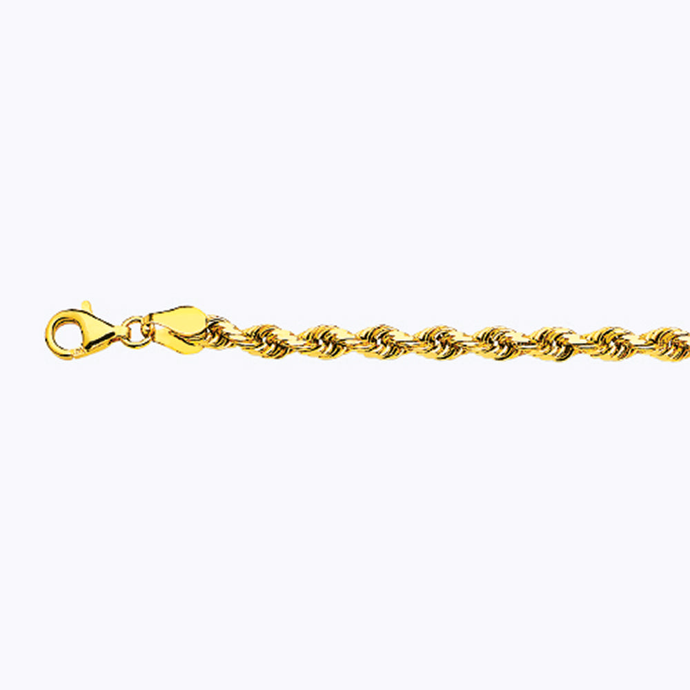 18K 4MM YELLOW GOLD SOLID DC ROPE 9" CHAIN BRACELET (AVAILABLE IN LENGTHS 7" - 30")