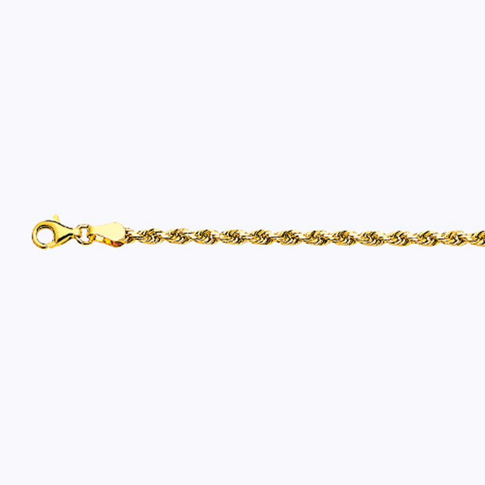 14K 3MM YELLOW GOLD SOLID DC ROPE 9" CHAIN BRACELET (AVAILABLE IN LENGTHS 7" - 30")