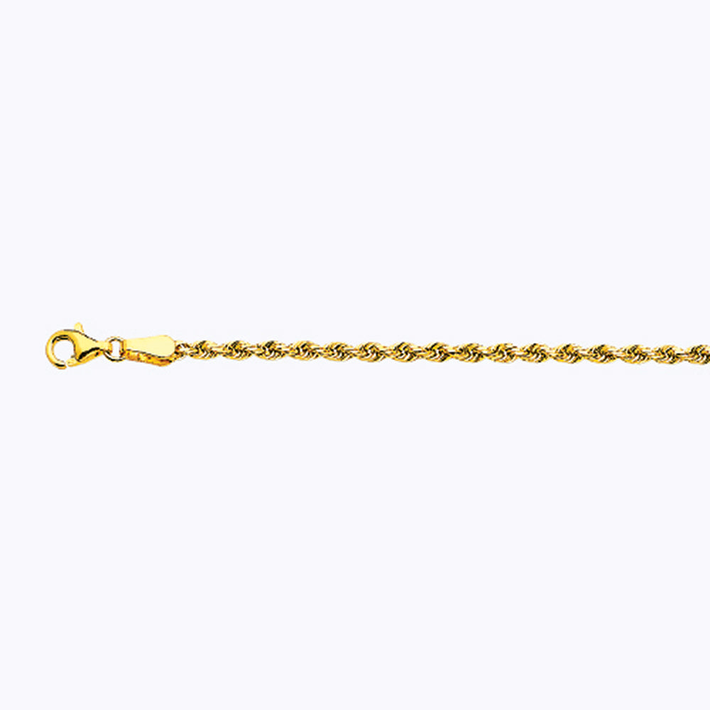 14K 2.5MM YELLOW GOLD SOLID DC ROPE 8" CHAIN BRACELET (AVAILABLE IN LENGTHS 7" - 30")