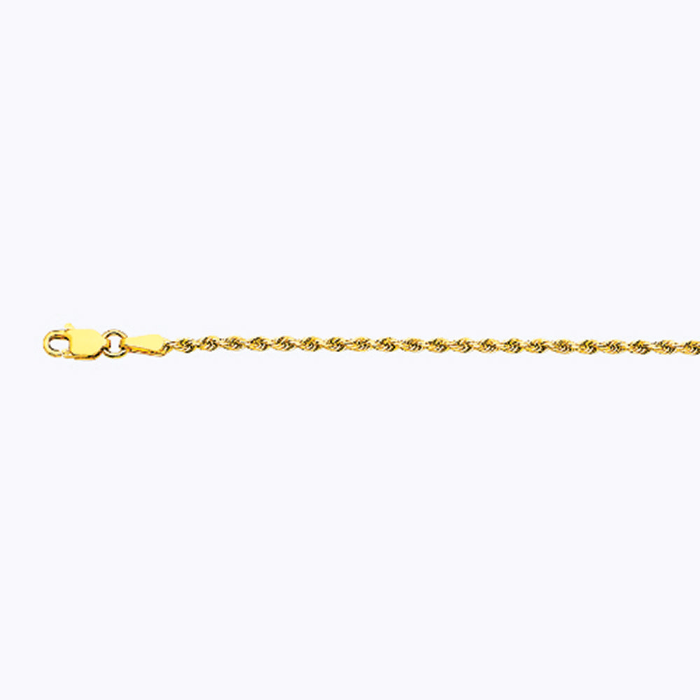 14K 2MM YELLOW GOLD SOLID DC ROPE 9" CHAIN BRACELET (AVAILABLE IN LENGTHS 7" - 30")