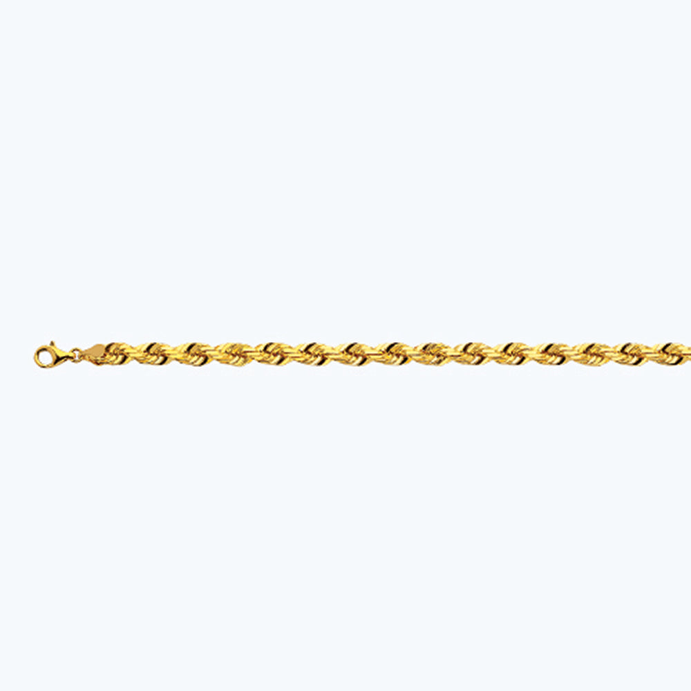 14K 6MM YELLOW GOLD SOLID DC ROPE 7" CHAIN BRACELET (AVAILABLE IN LENGTHS 7" - 30")