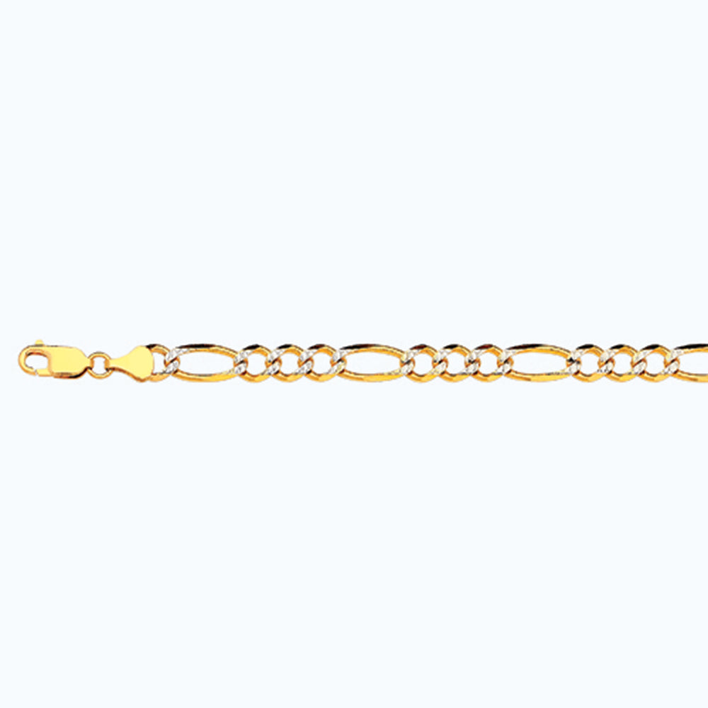 10K 6.5MM YELLOW GOLD SOLID PAVE FIGARO 8" CHAIN BRACELET (AVAILABLE IN LENGTHS 7" - 30")