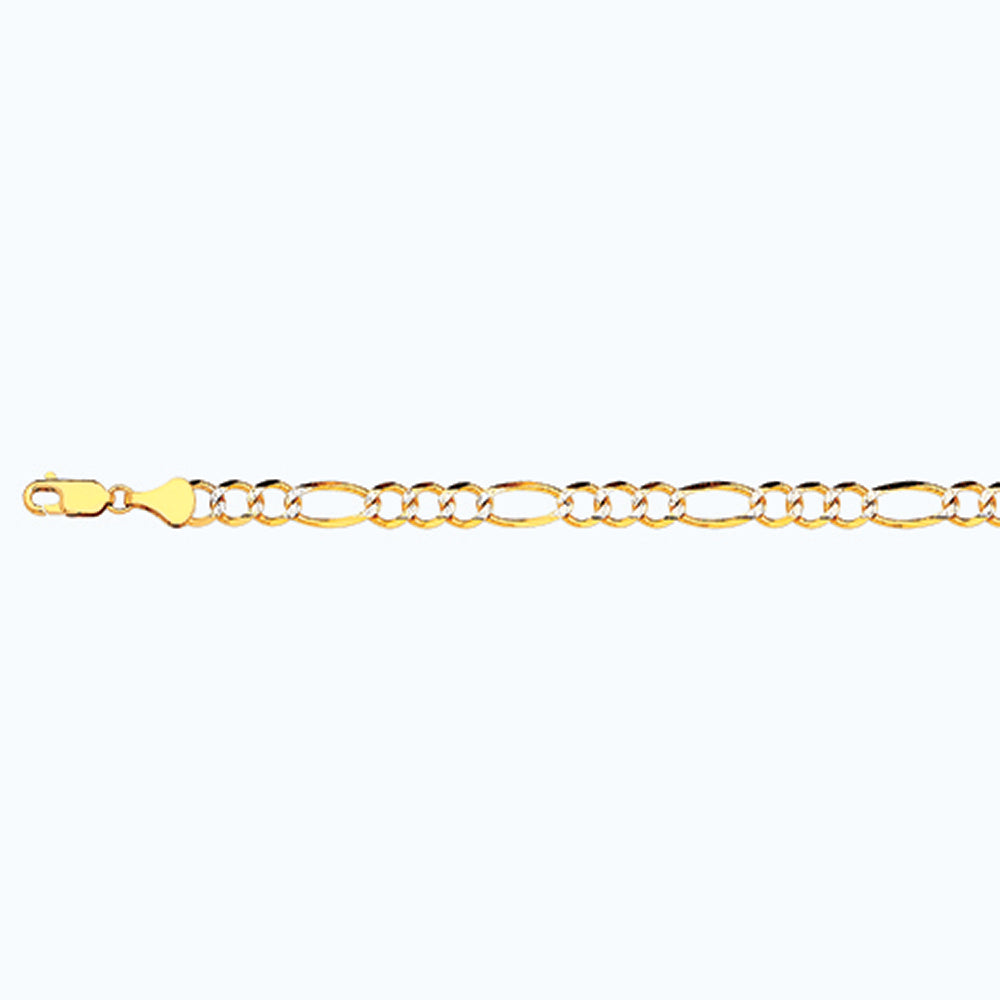 14K 5.5MM YELLOW GOLD SOLID PAVE FIGARO 7" CHAIN BRACELET (AVAILABLE IN LENGTHS 7" - 30")