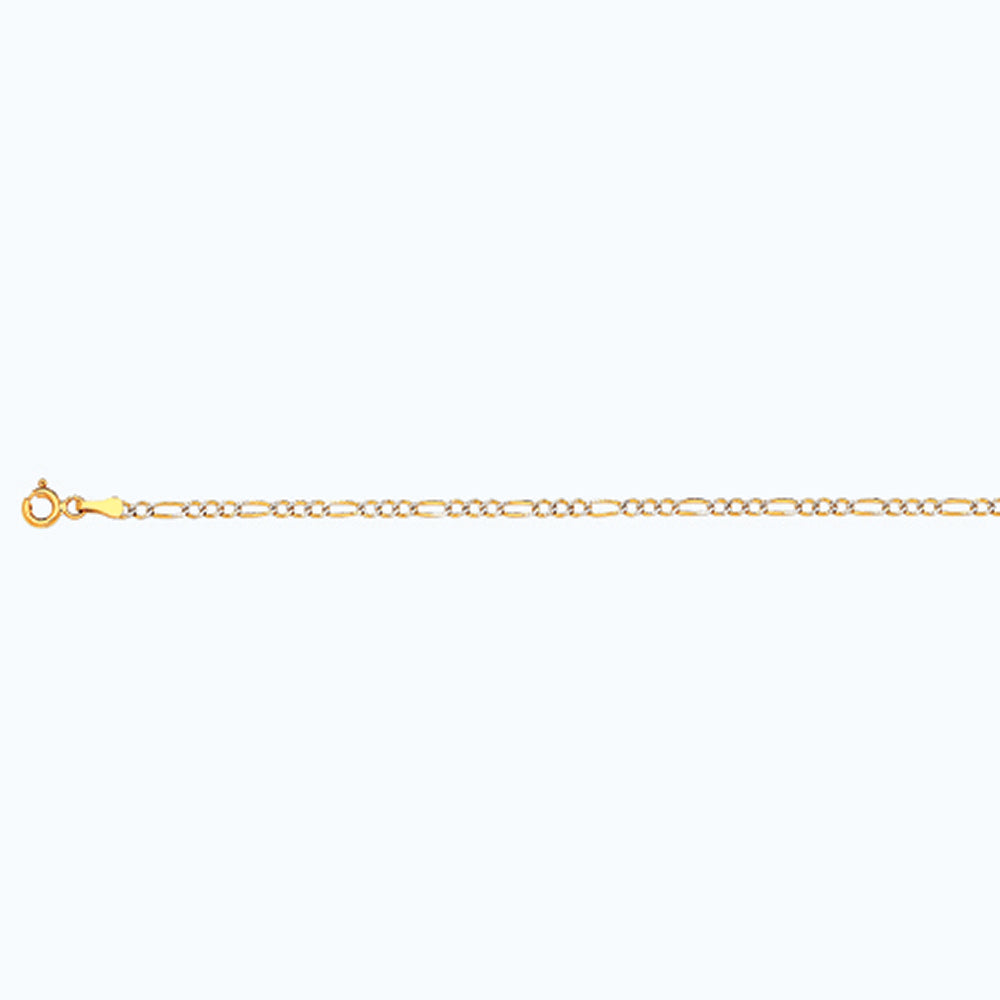 14K 2MM YELLOW GOLD SOLID PAVE FIGARO 7" CHAIN BRACELET (AVAILABLE IN LENGTHS 7" - 30")