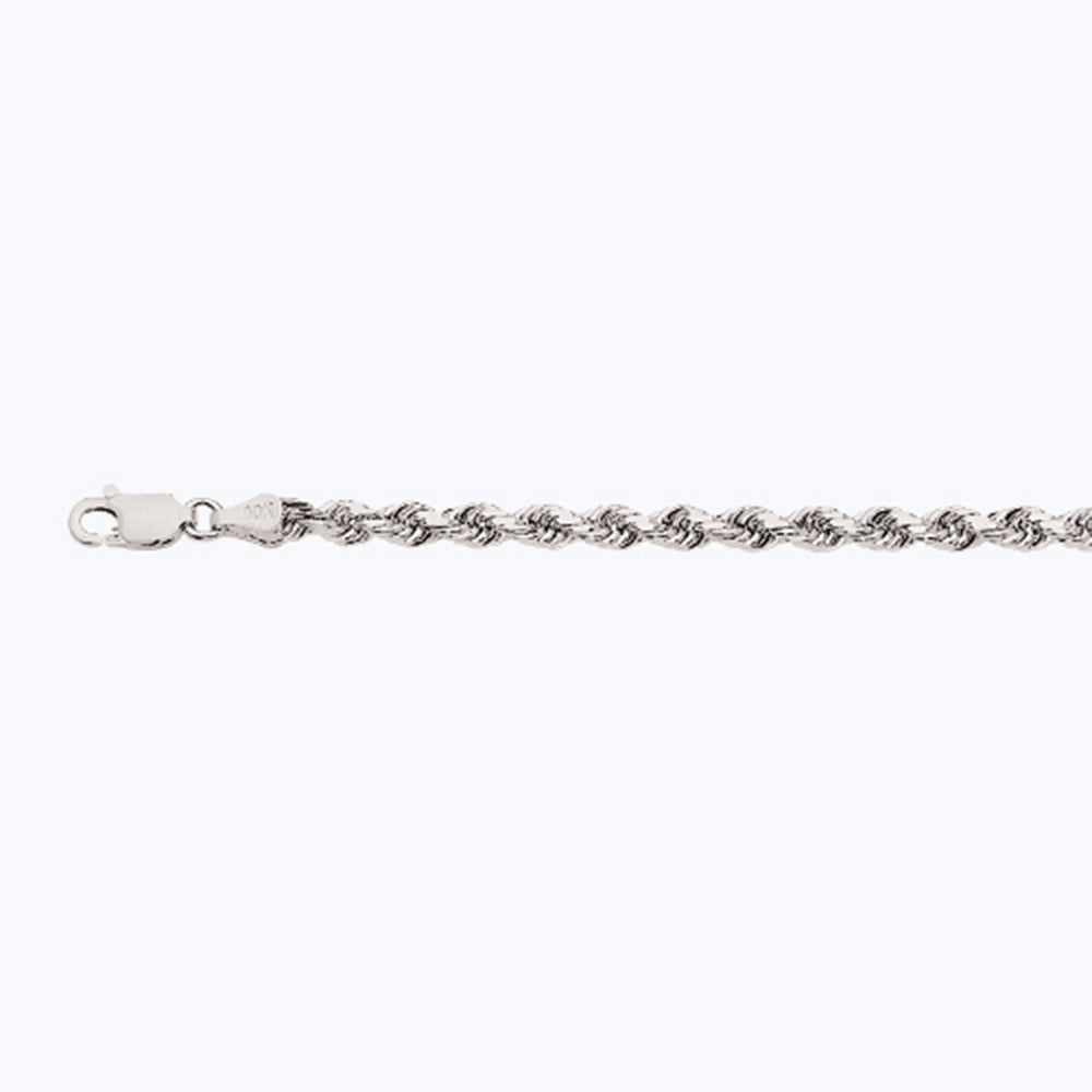 10K 3.5MM WHITE GOLD SOLID DC ROPE 7" CHAIN BRACELET (AVAILABLE IN LENGTHS 7" - 30")