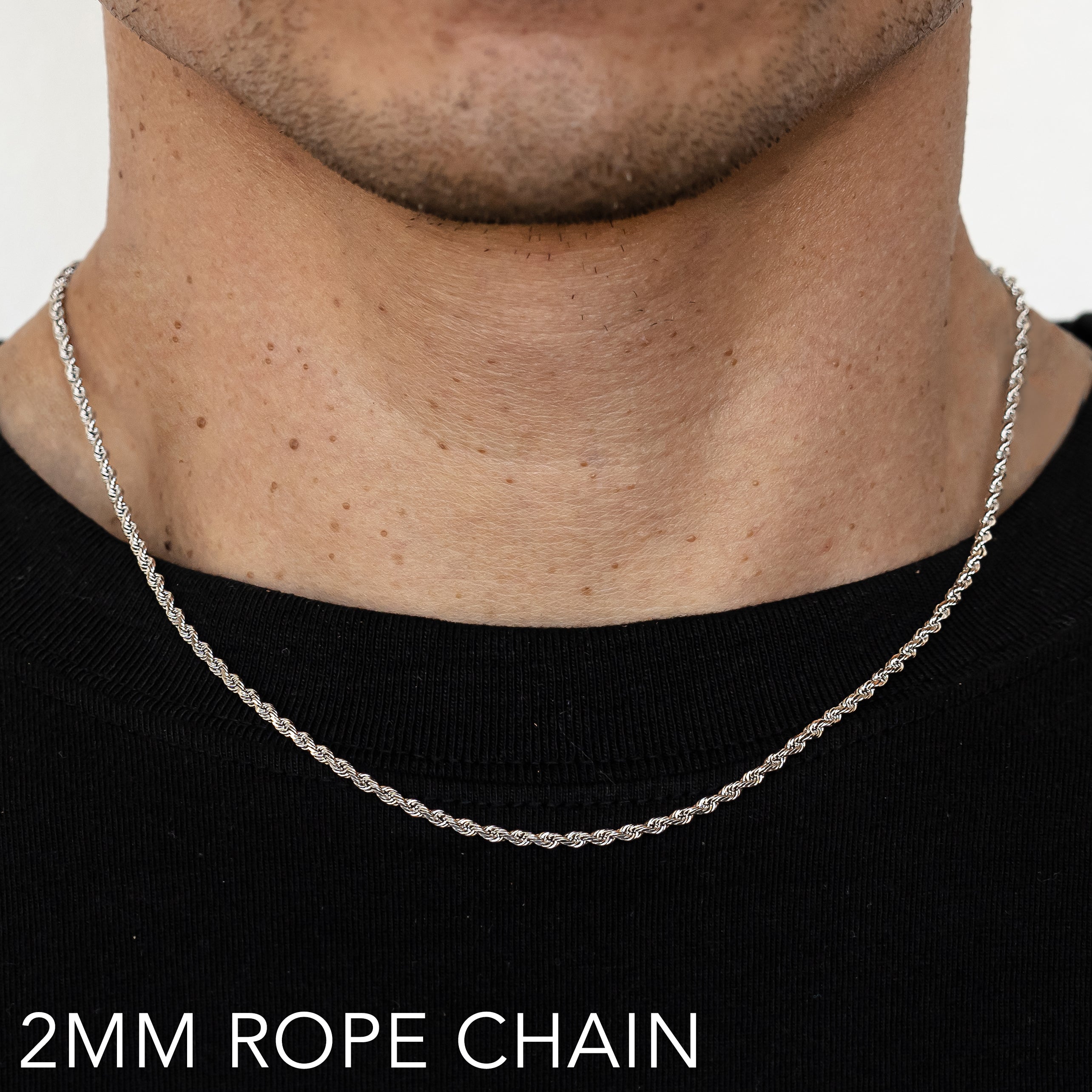 10K 2MM WHITE GOLD SOLID DC ROPE 7" CHAIN BRACELET (AVAILABLE IN LENGTHS 7" - 30")