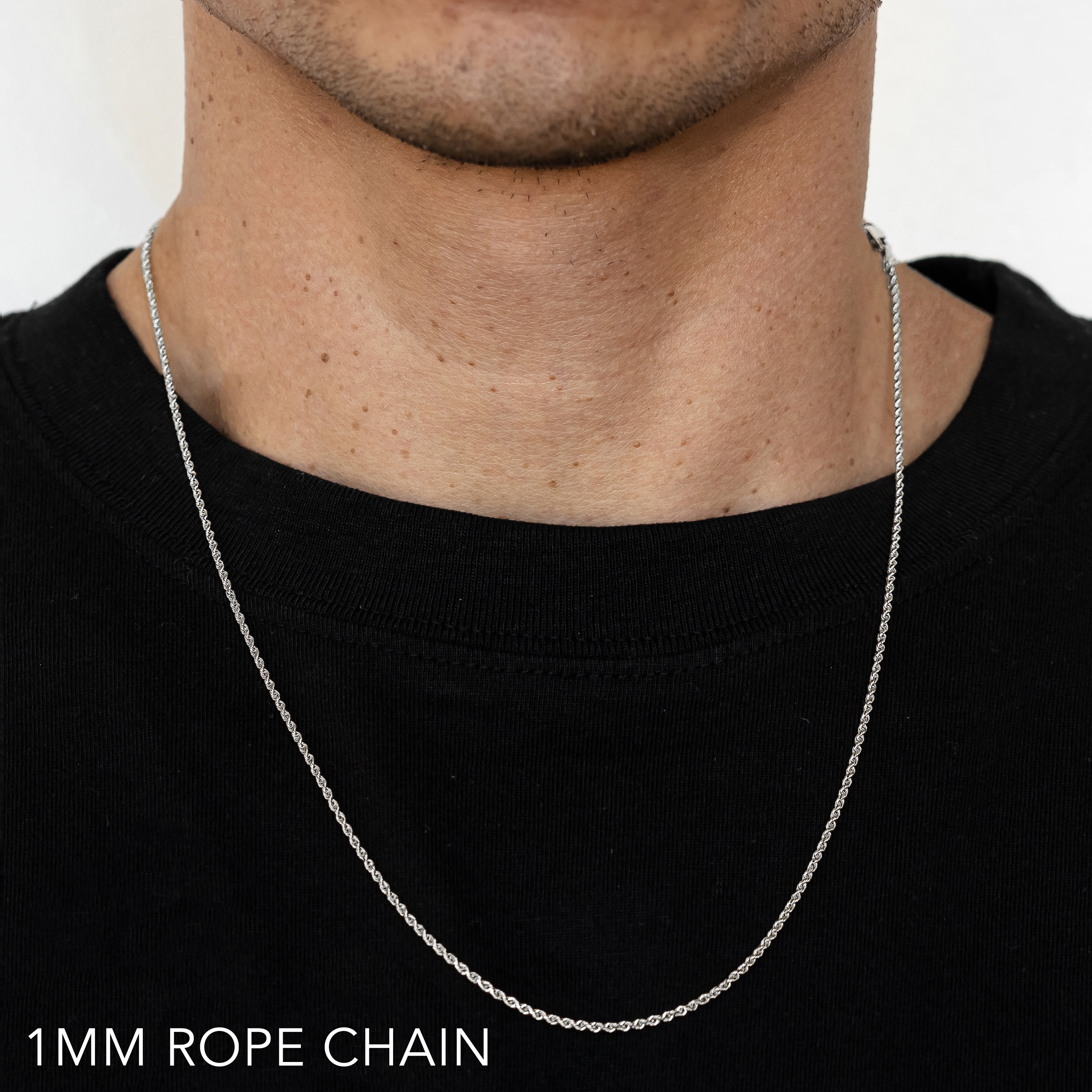 10K 1MM WHITE GOLD SOLID DC ROPE 16" CHAIN NECKLACE (AVAILABLE IN LENGTHS 7" - 30")