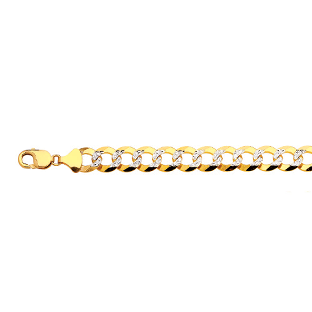 10K 13MM YELLOW GOLD SOLID PAVE CURB 7" CHAIN BRACELET (AVAILABLE IN LENGTHS 7" - 30")