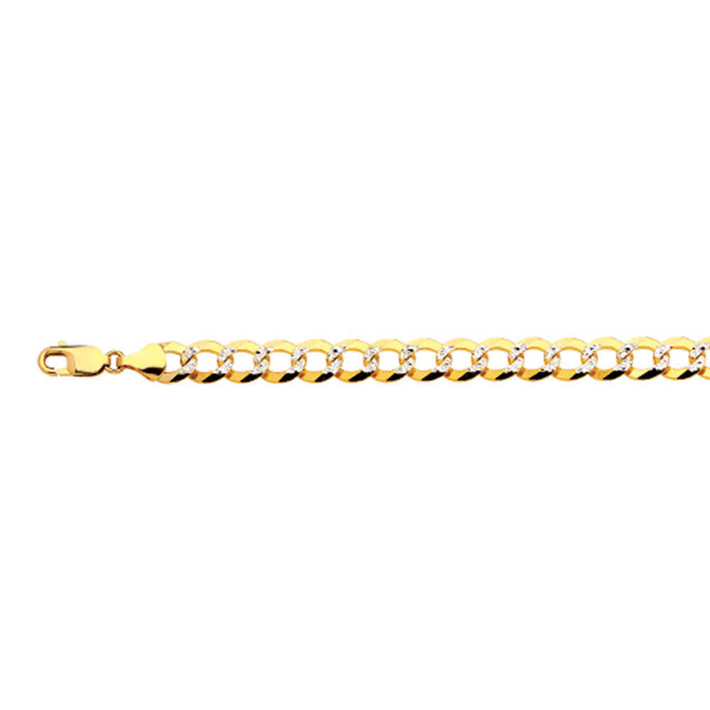 10K 9.5MM YELLOW GOLD SOLID PAVE CURB 9" CHAIN BRACELET (AVAILABLE IN LENGTHS 7" - 30")