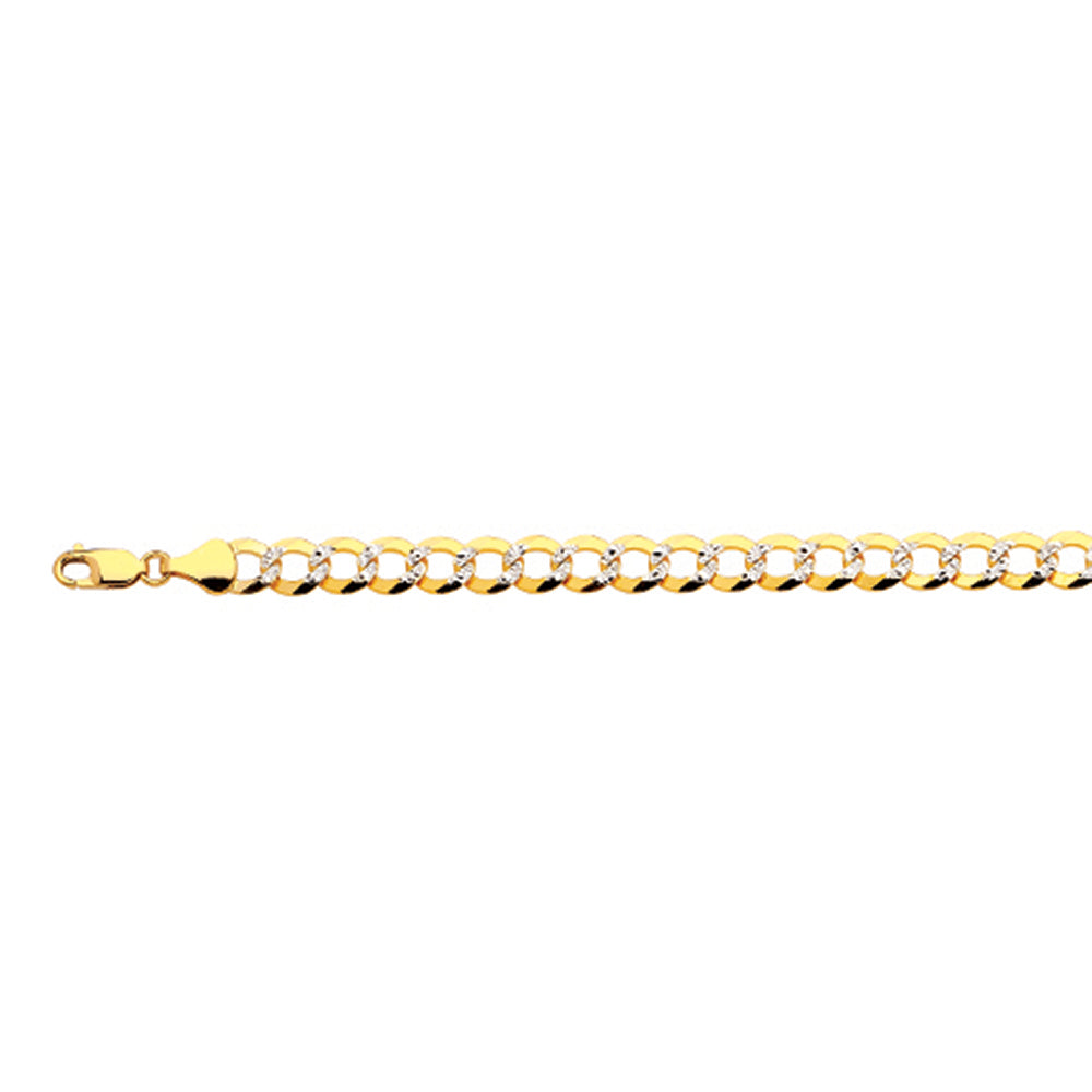 10K 8MM YELLOW GOLD SOLID PAVE CURB 7" CHAIN BRACELET (AVAILABLE IN LENGTHS 7" - 30")