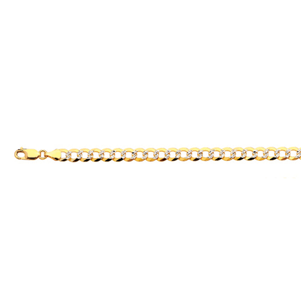 14K 7MM YELLOW GOLD SOLID PAVE CURB 8" CHAIN BRACELET (AVAILABLE IN LENGTHS 7" - 30")