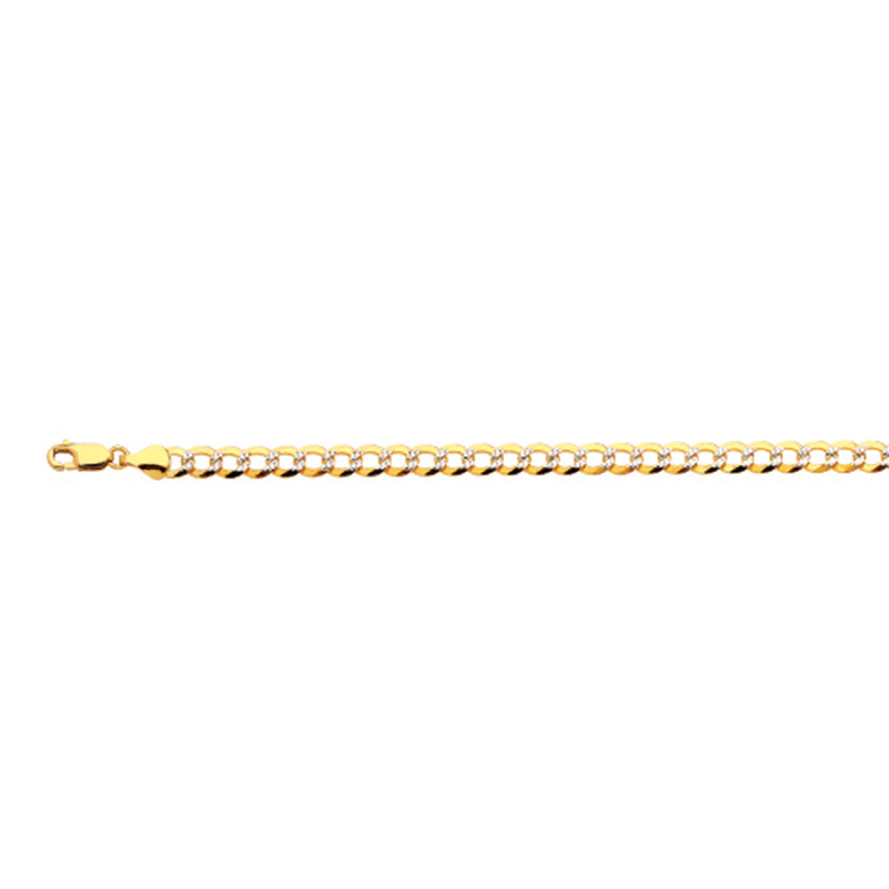 10K 5.5MM YELLOW GOLD SOLID PAVE CURB 8" CHAIN BRACELET (AVAILABLE IN LENGTHS 7" - 30")