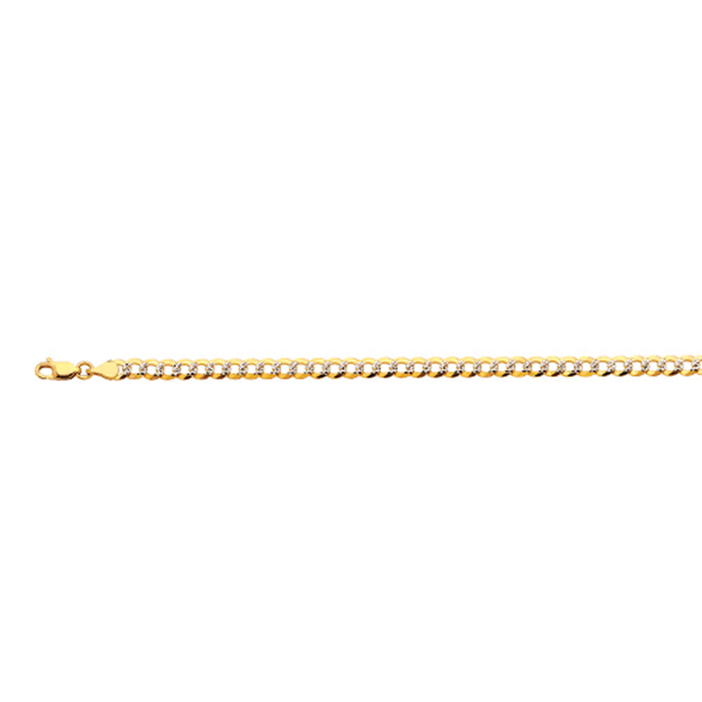 14K 4.5MM YELLOW GOLD SOLID PAVE CURB 9" CHAIN BRACELET (AVAILABLE IN LENGTHS 7" - 30")