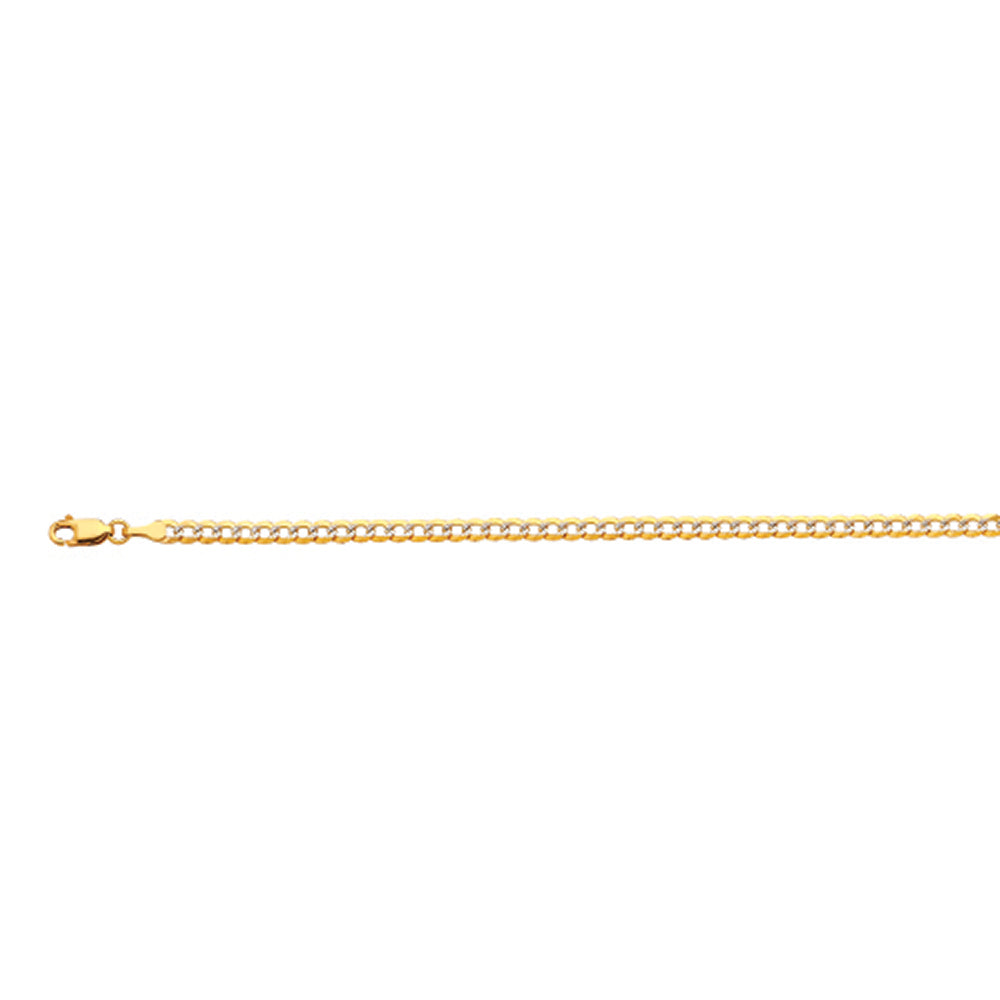 10K 3.5MM YELLOW GOLD SOLID PAVE CURB 9" CHAIN BRACELET (AVAILABLE IN LENGTHS 7" - 30")