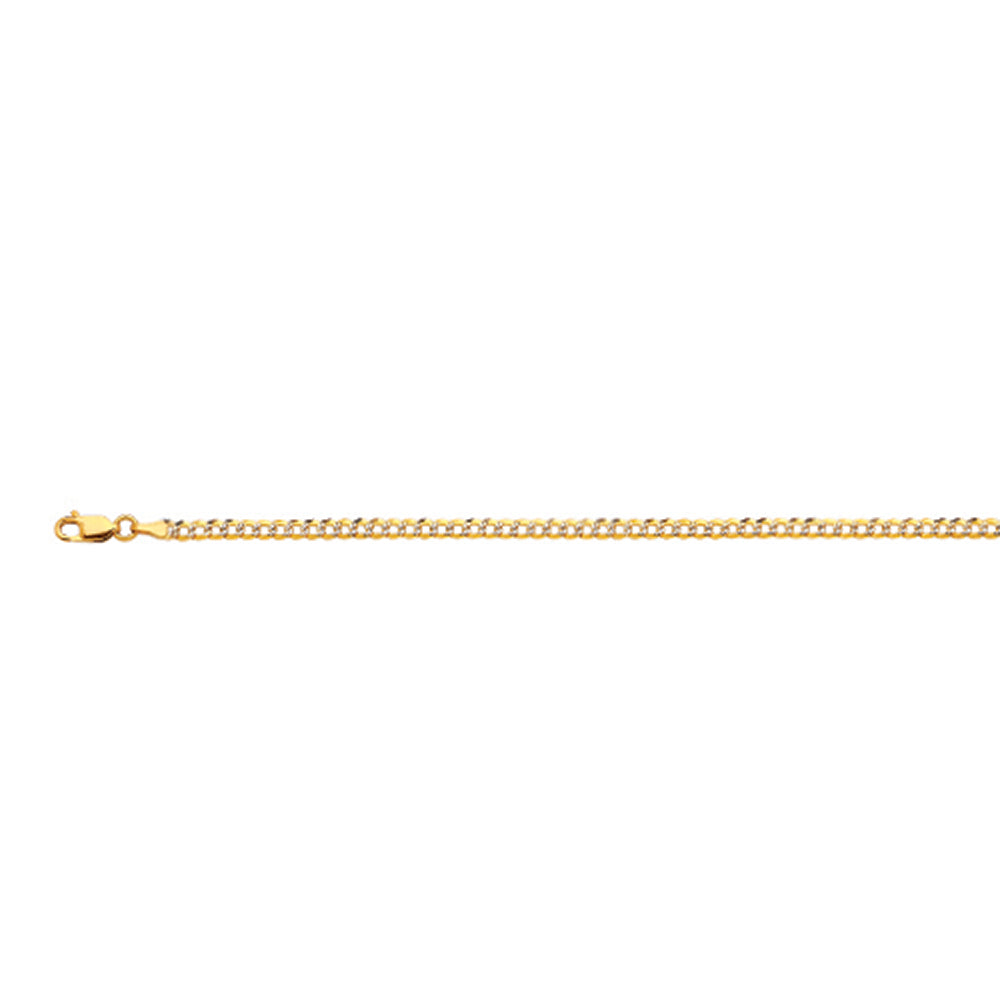 14K 3MM YELLOW GOLD SOLID PAVE CURB 7" CHAIN BRACELET (AVAILABLE IN LENGTHS 7" - 30")