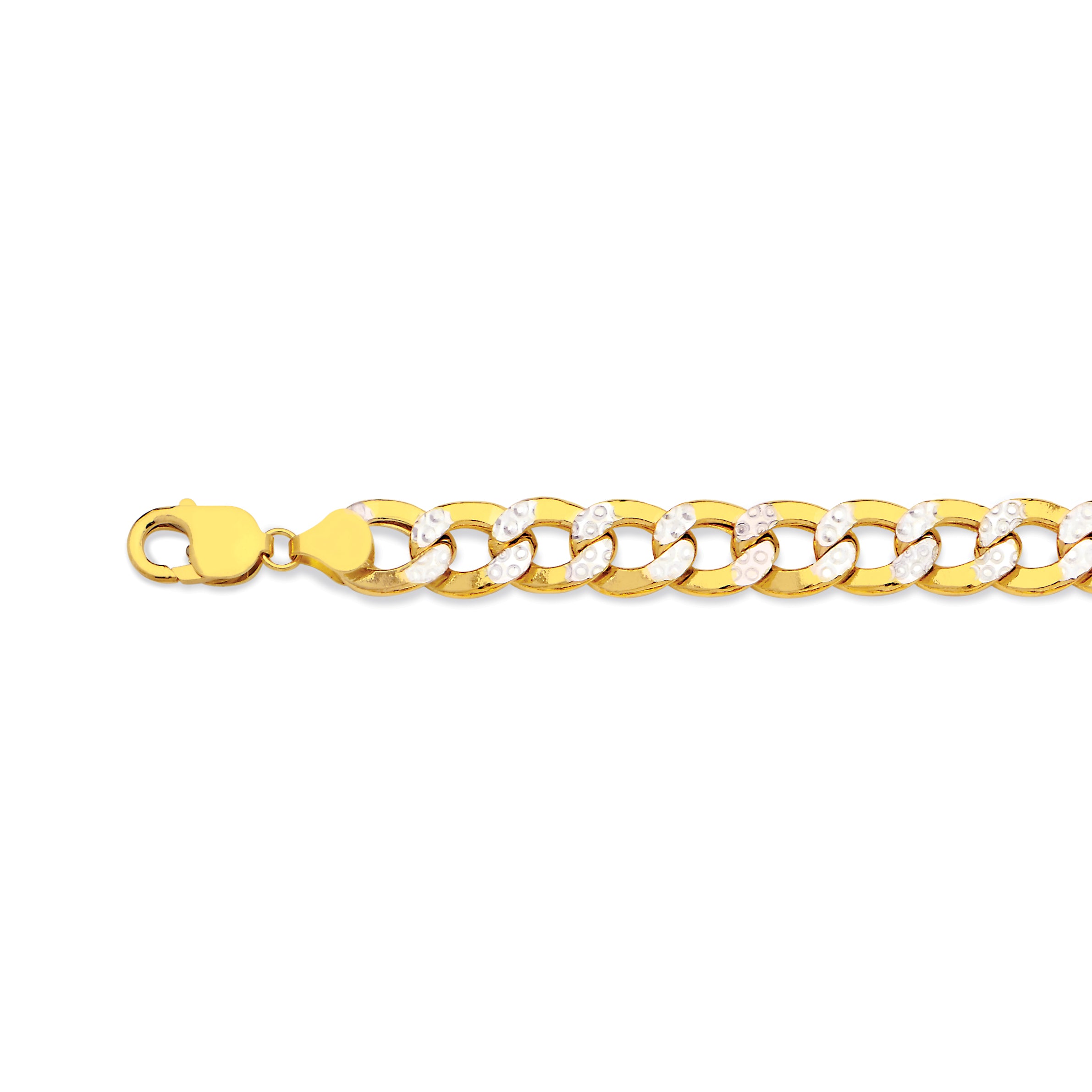 10K 11MM YELLOW GOLD HOLLOW PAVE CURB 7" CHAIN BRACELET (AVAILABLE IN LENGTHS 7" - 30")