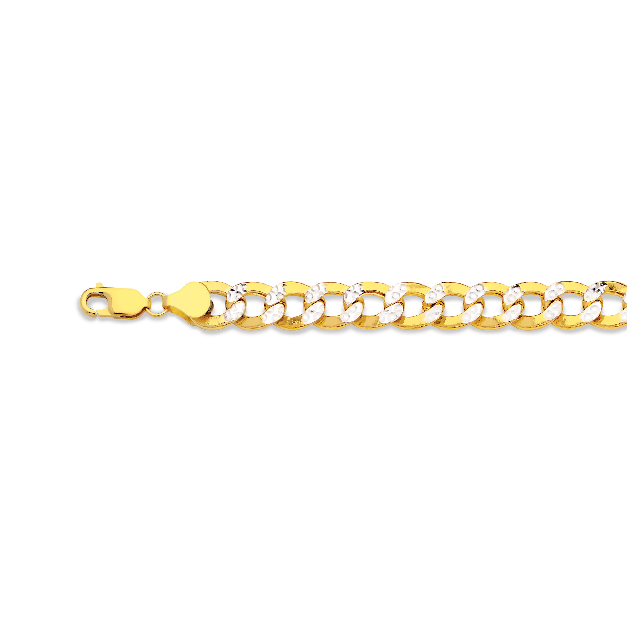 10K 9MM YELLOW GOLD HOLLOW PAVE CURB 9" CHAIN BRACELET (AVAILABLE IN LENGTHS 7" - 30")