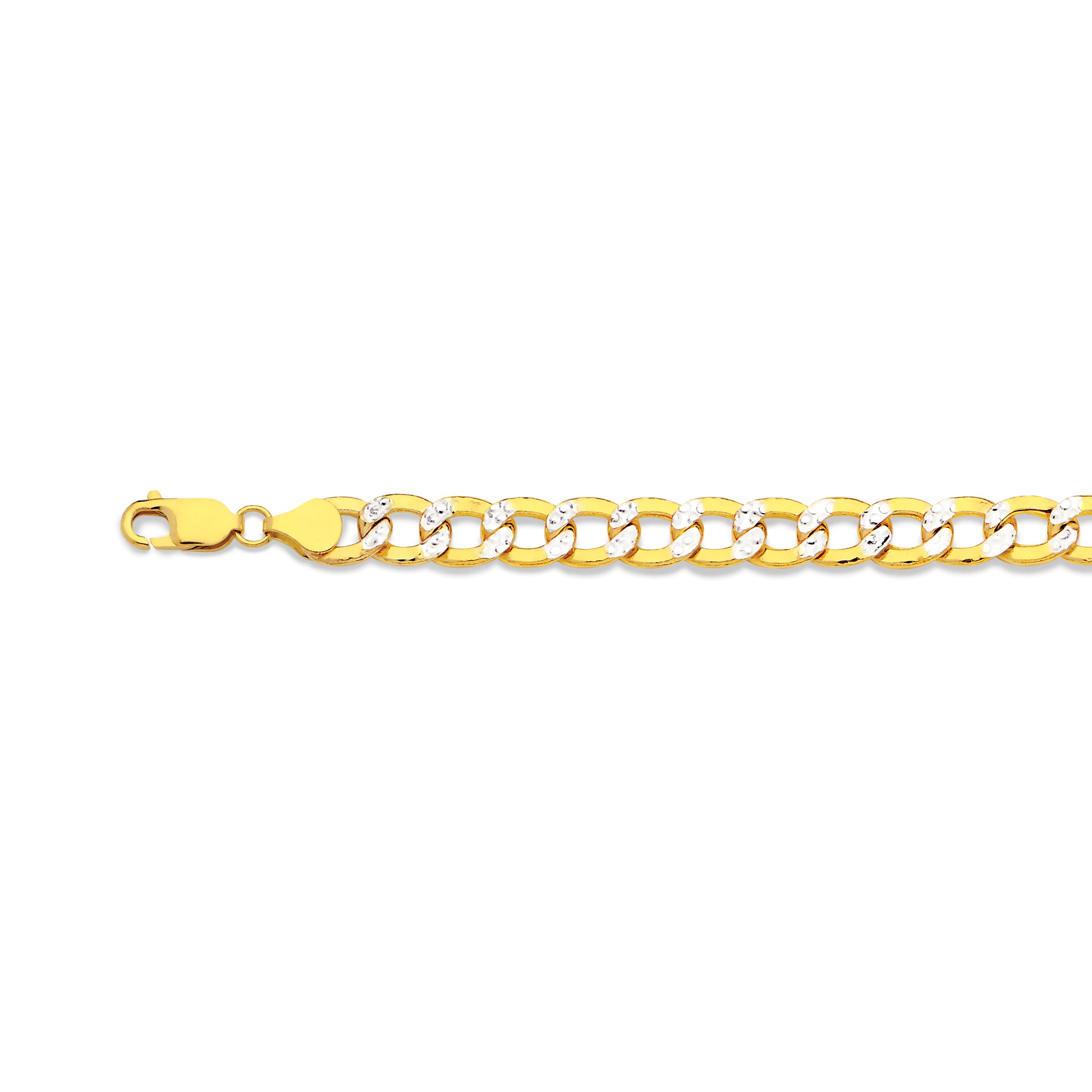 14K 7.5MM YELLOW GOLD HOLLOW PAVE CURB 8" CHAIN BRACELET (AVAILABLE IN LENGTHS 7" - 30")