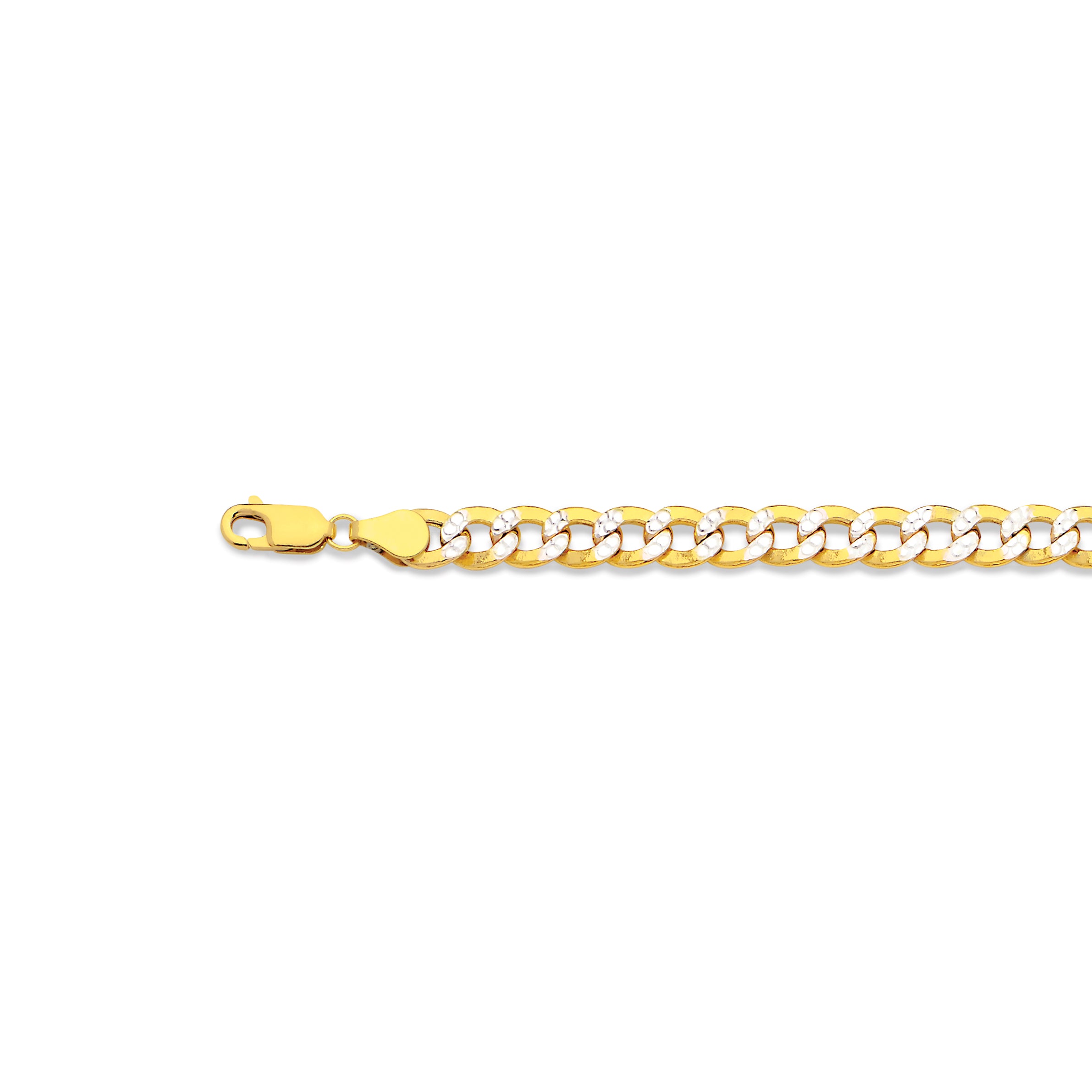 10K 6.5MM YELLOW GOLD HOLLOW PAVE CURB 7" CHAIN BRACELET (AVAILABLE IN LENGTHS 7" - 30")