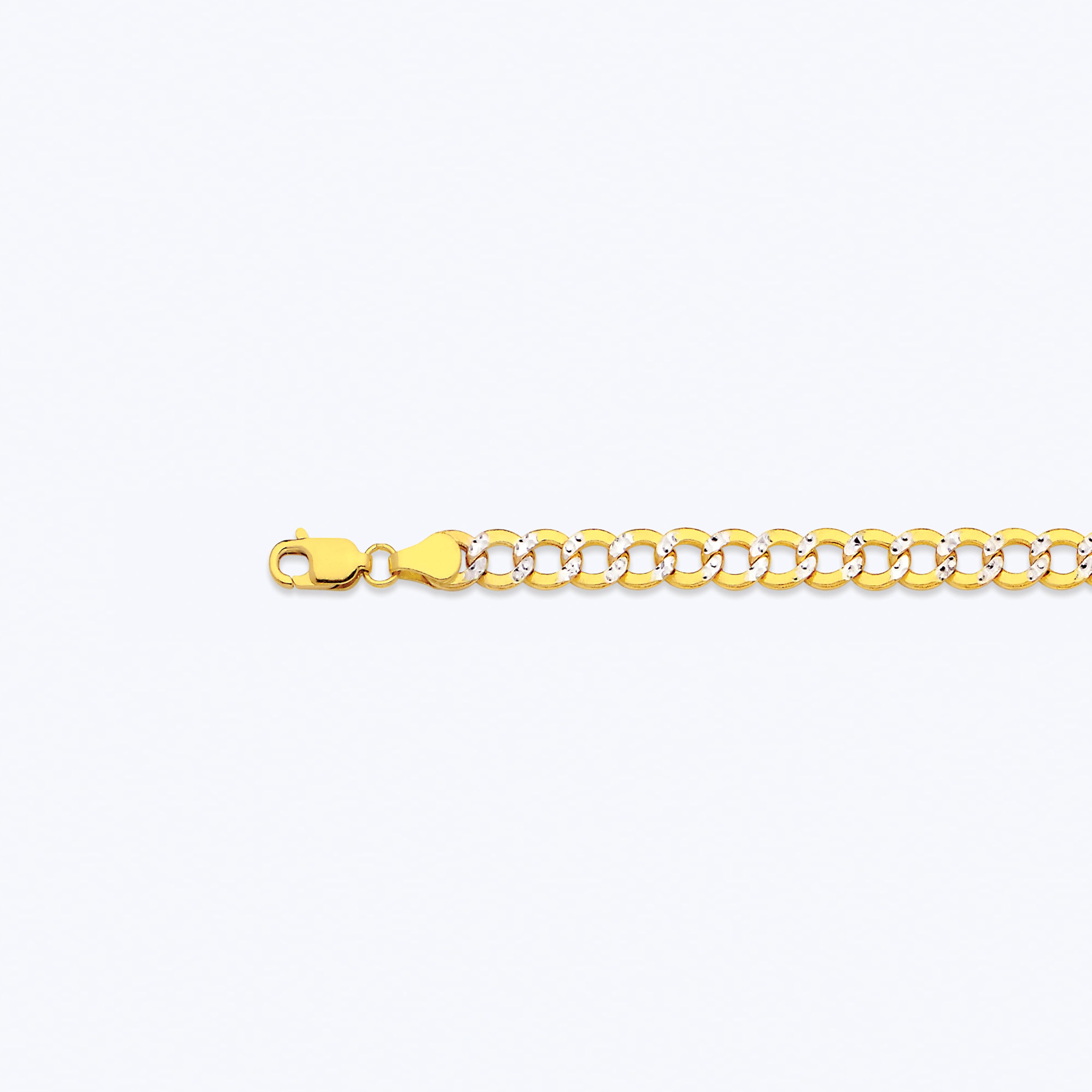 14K 5.5MM YELLOW GOLD HOLLOW PAVE CURB 8" CHAIN BRACELET (AVAILABLE IN LENGTHS 7" - 30")