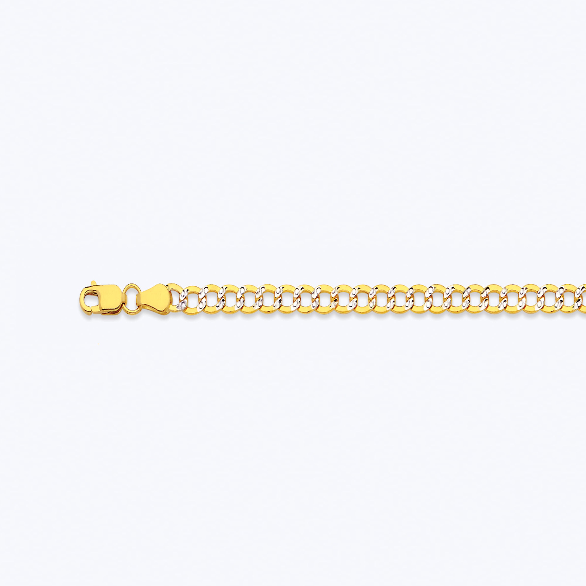 10K 3.5MM YELLOW GOLD HOLLOW PAVE CURB 8" CHAIN BRACELET (AVAILABLE IN LENGTHS 7" - 30")