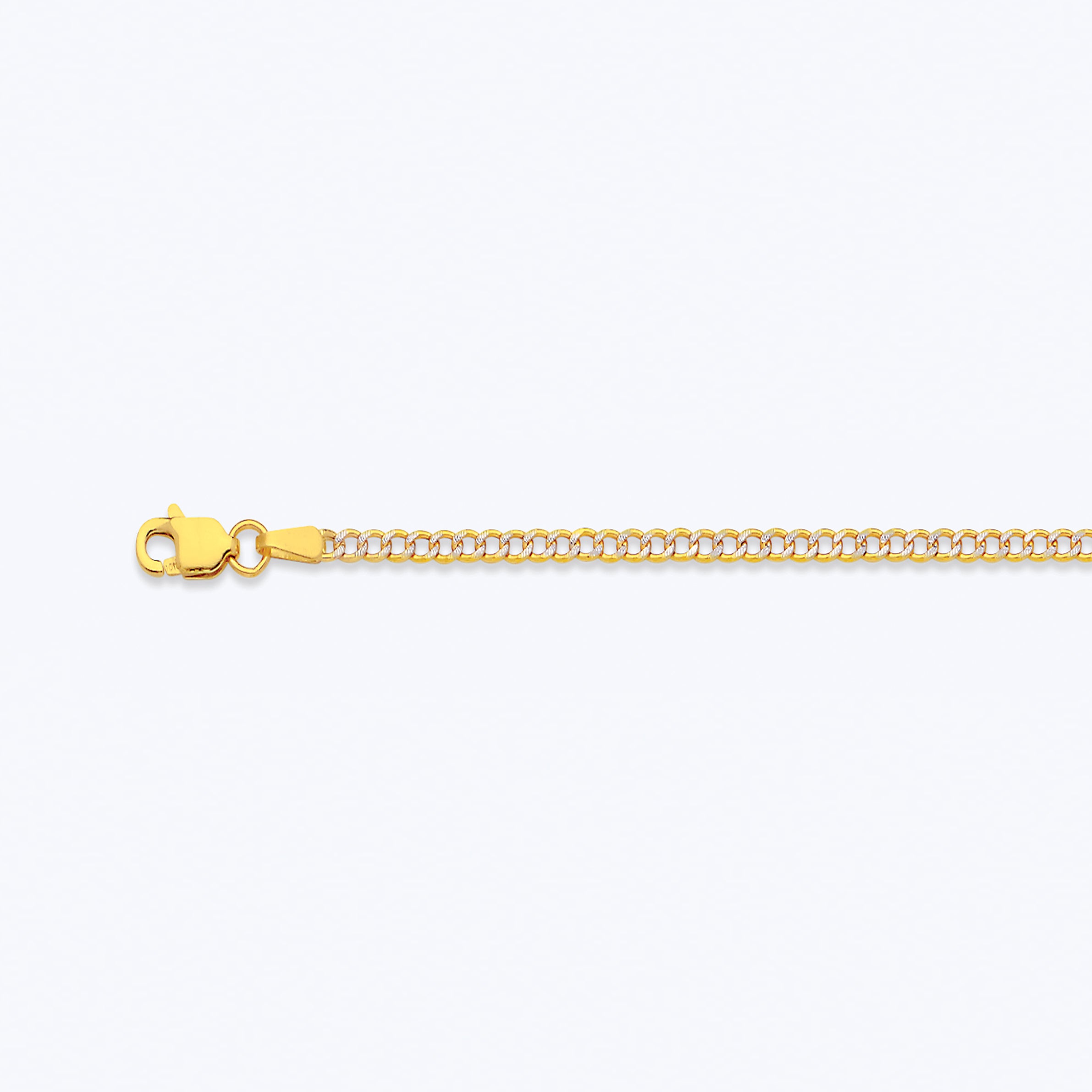 14K 2MM YELLOW GOLD HOLLOW PAVE CURB 8" CHAIN BRACELET (AVAILABLE IN LENGTHS 7" - 30")