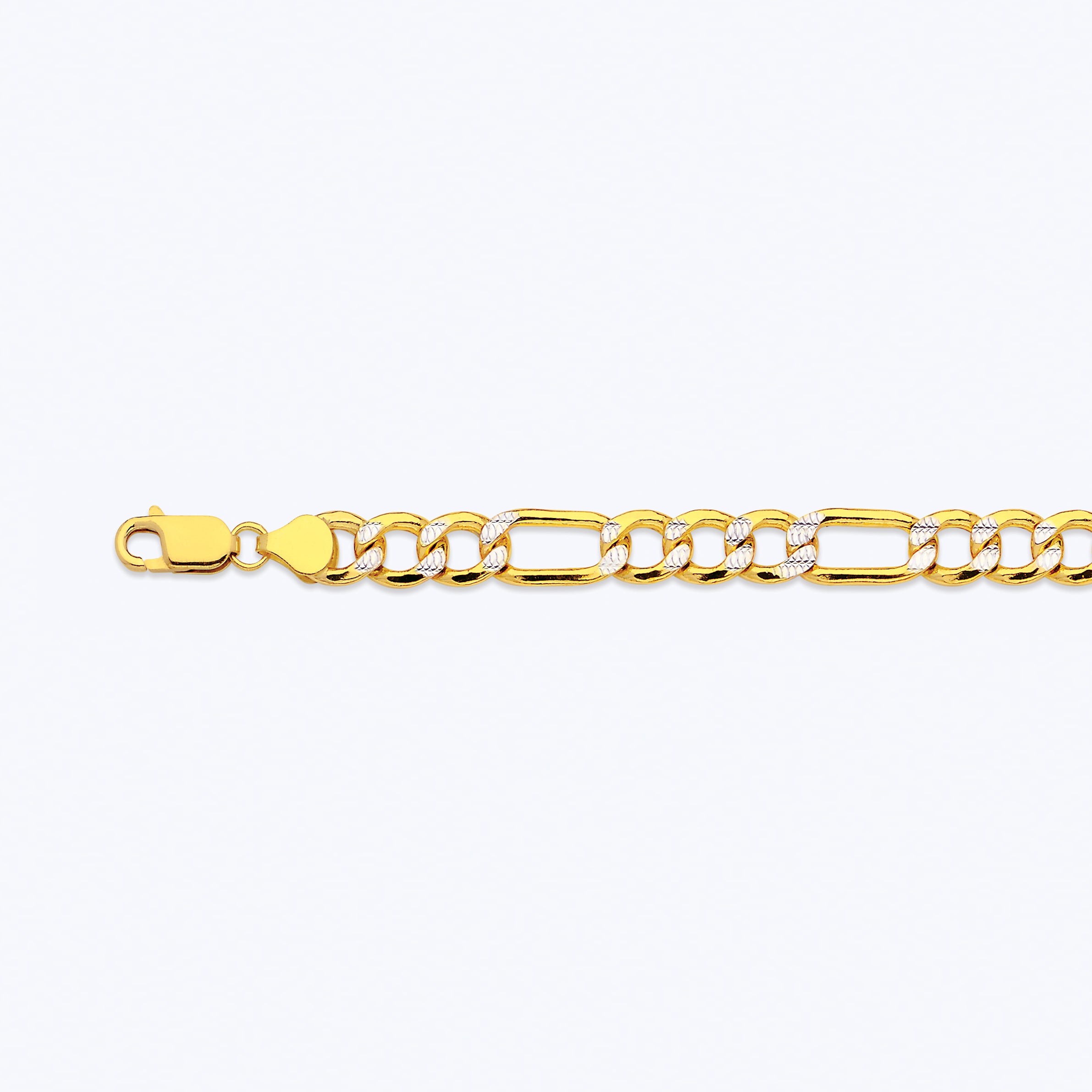 14K 7.5MM YELLOW GOLD HOLLOW PAVE FIGARO 8.5" CHAIN BRACELET (AVAILABLE IN LENGTHS 7" - 30")