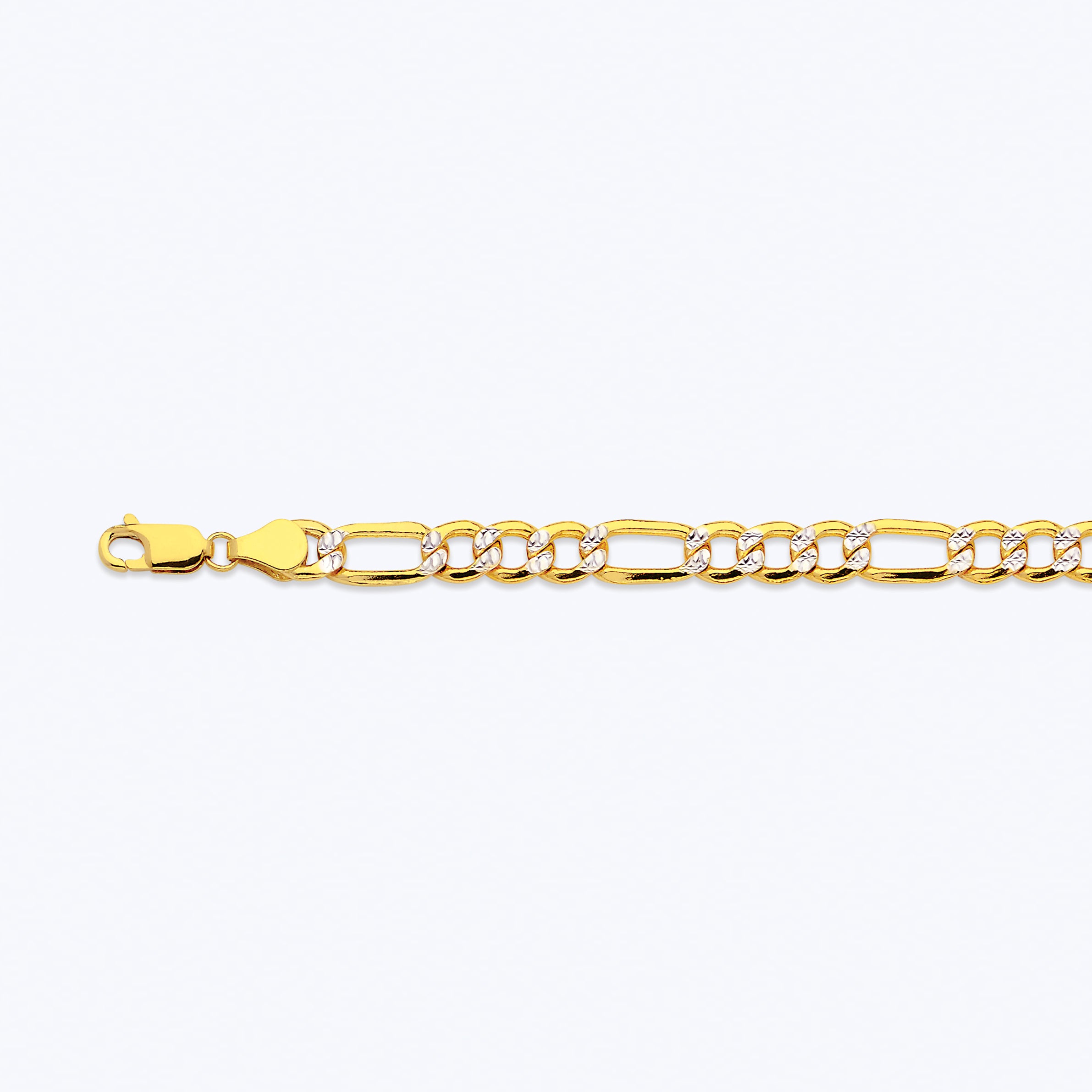 10K 6.5MM YELLOW GOLD HOLLOW PAVE FIGARO 9" CHAIN BRACELET (AVAILABLE IN LENGTHS 7" - 30")