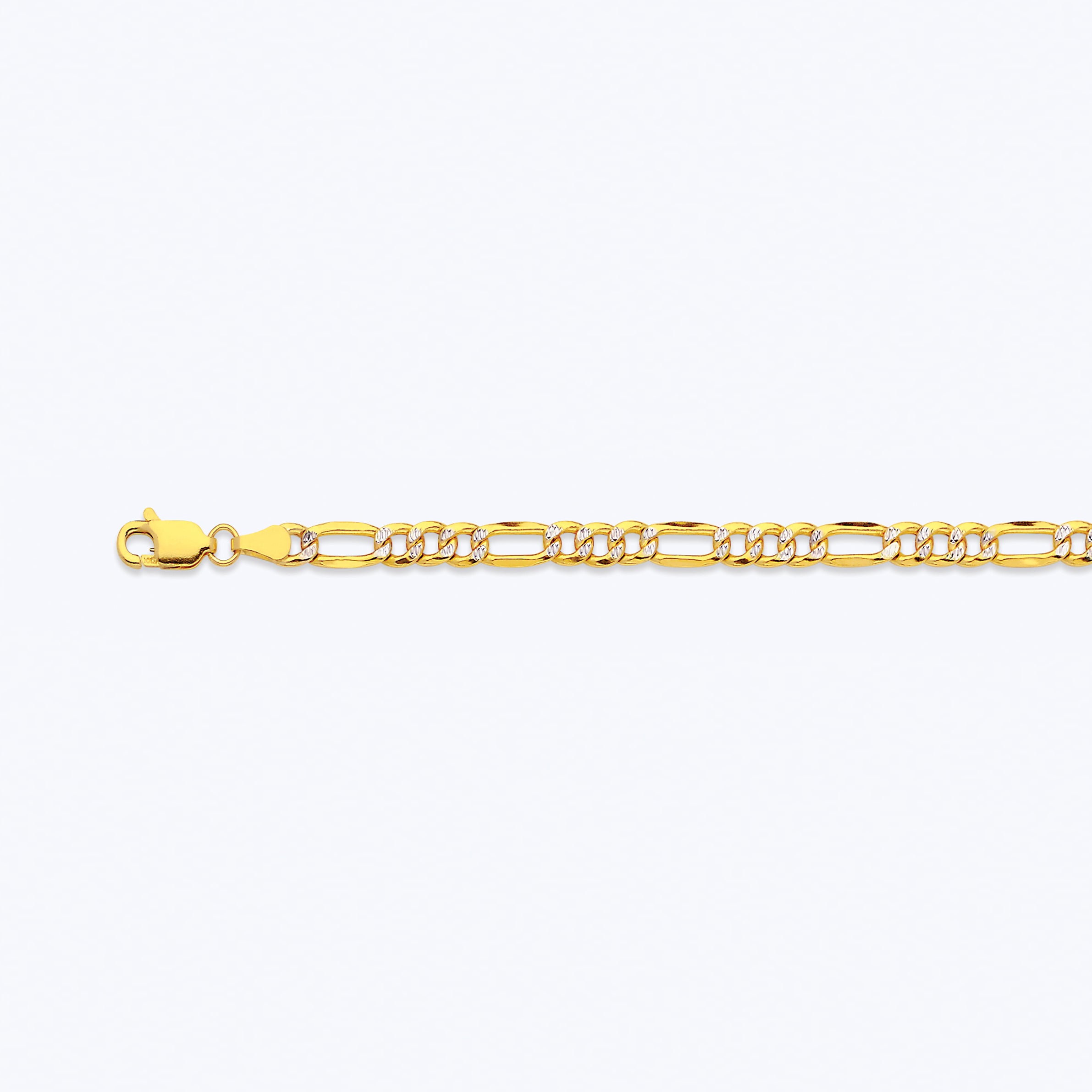 14K 4.5MM YELLOW GOLD HOLLOW PAVE FIGARO 9" CHAIN BRACELET (AVAILABLE IN LENGTHS 7" - 30")