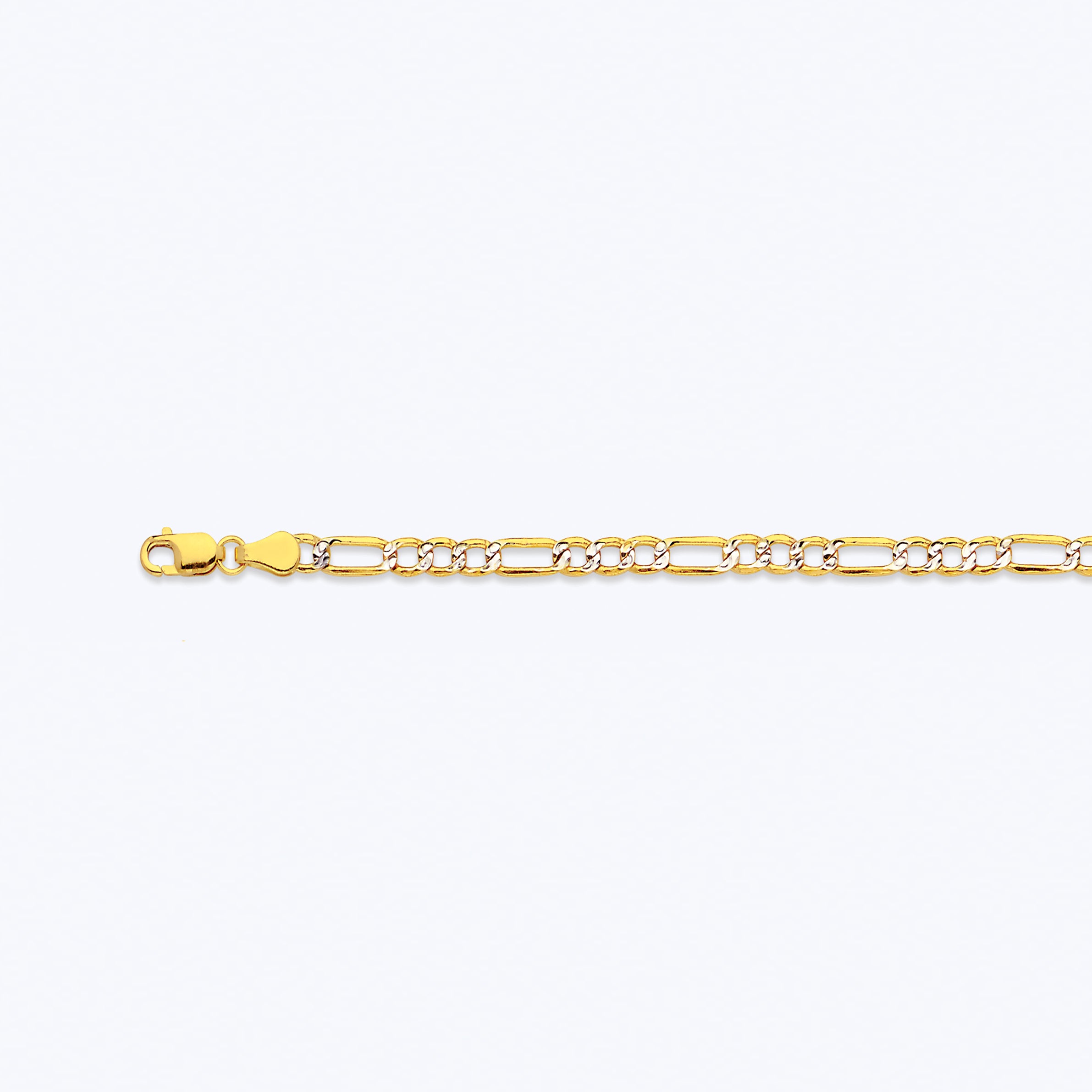 10K 3.5MM YELLOW GOLD HOLLOW PAVE FIGARO 9" CHAIN BRACELET (AVAILABLE IN LENGTHS 7" - 30")