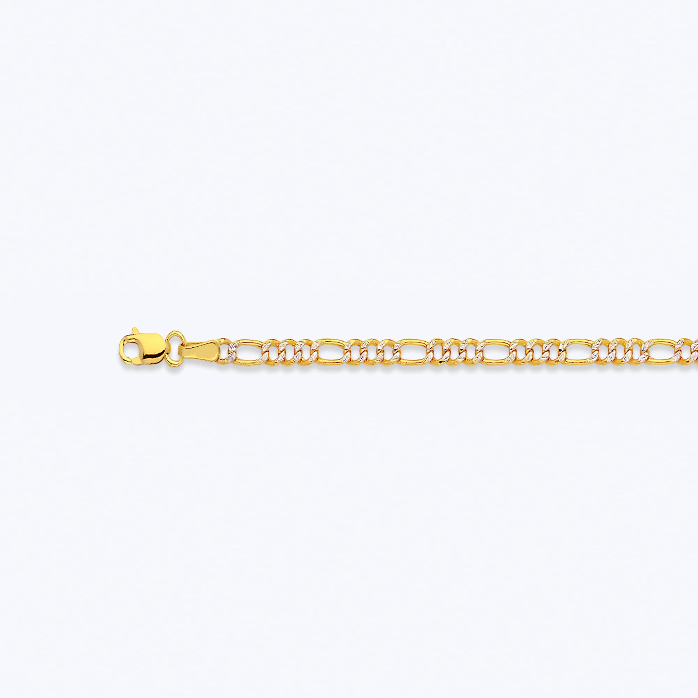 14K 2.5MM YELLOW GOLD HOLLOW PAVE FIGARO 7" CHAIN BRACELET (AVAILABLE IN LENGTHS 7" - 30")