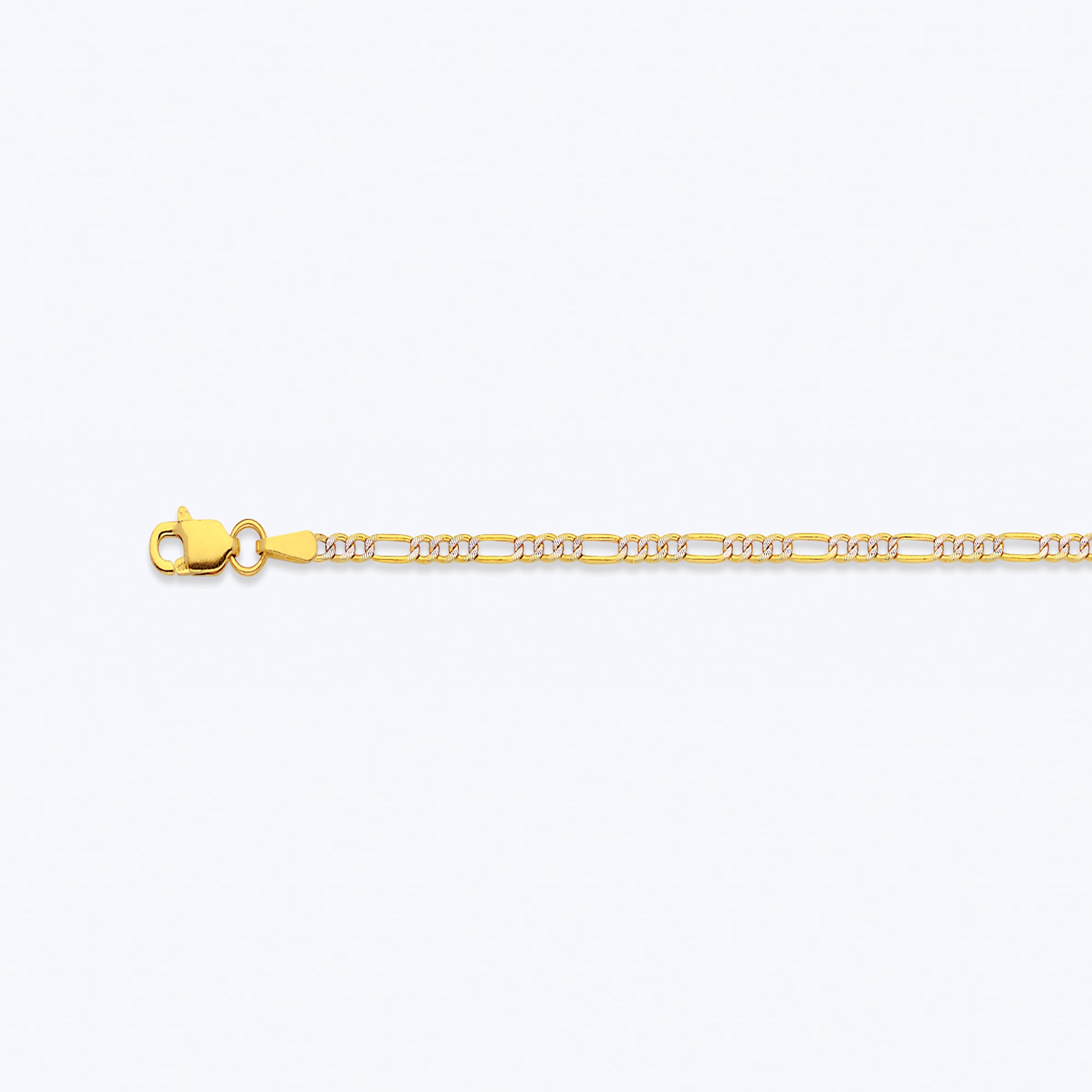 14K 2MM YELLOW GOLD HOLLOW PAVE FIGARO 9" CHAIN BRACELET (AVAILABLE IN LENGTHS 7" - 30")